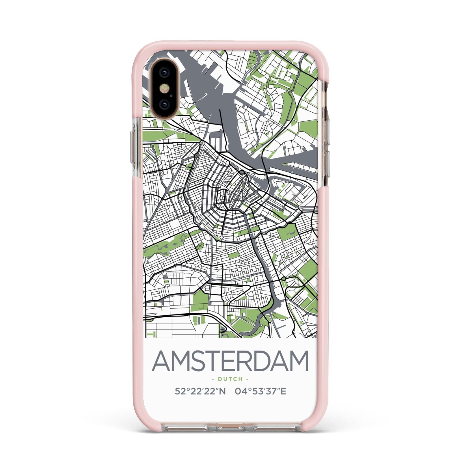 Map of Amsterdam Apple iPhone Xs Max Impact Case Pink Edge on Gold Phone