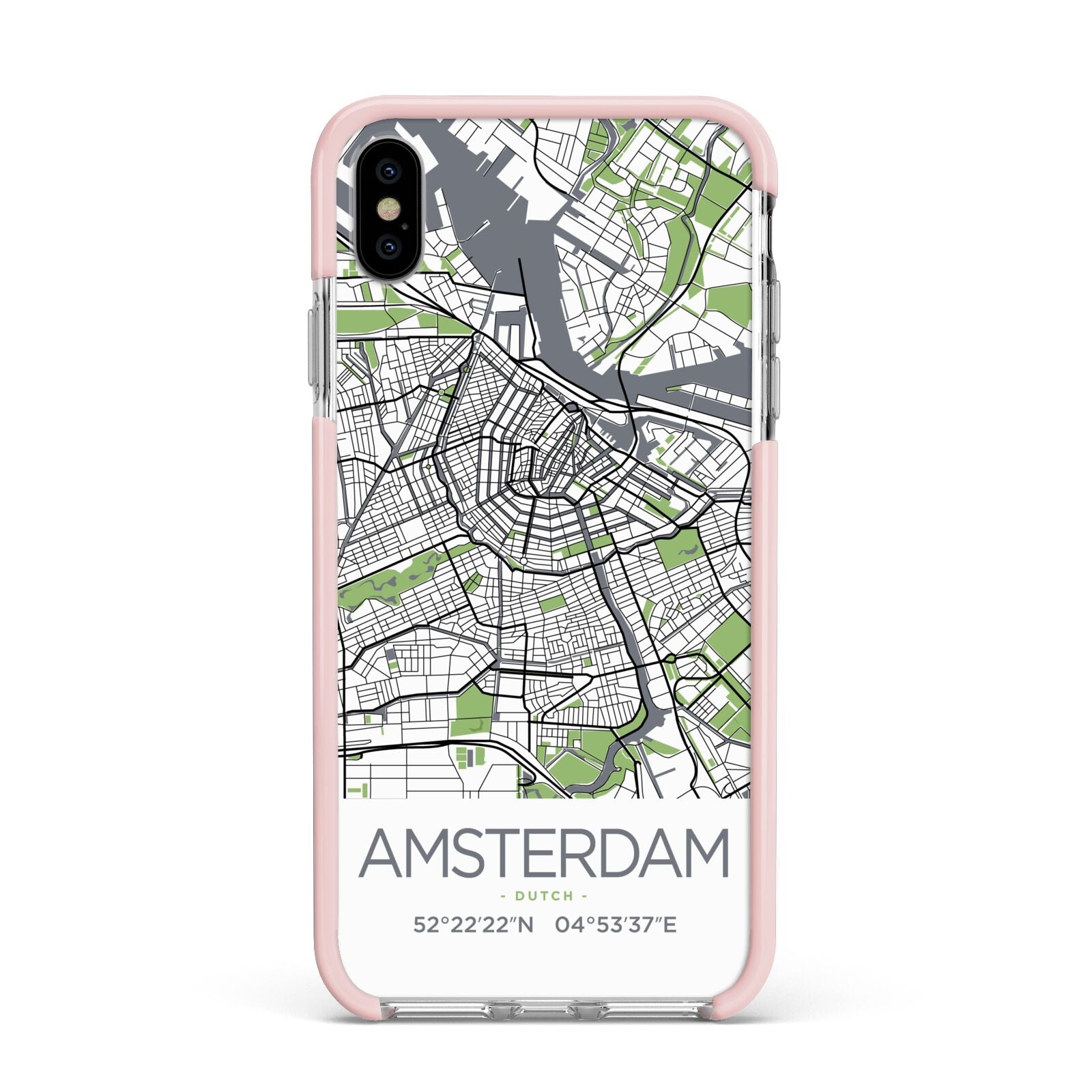 Map of Amsterdam Apple iPhone Xs Max Impact Case Pink Edge on Silver Phone