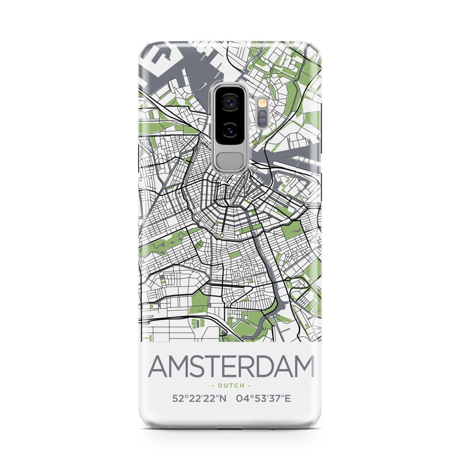 Map of Amsterdam Samsung Galaxy S9 Plus Case on Silver phone
