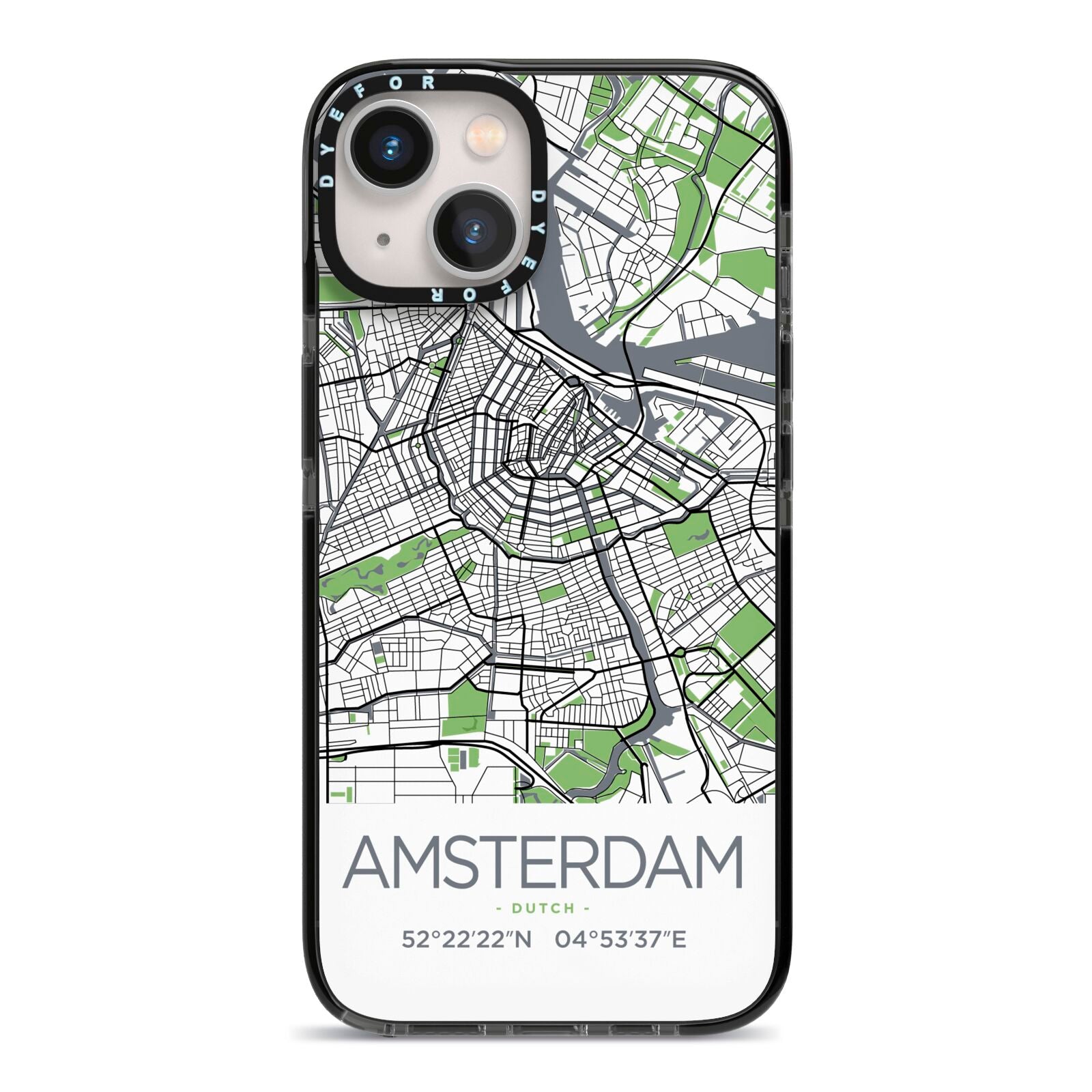 Map of Amsterdam iPhone 13 Black Impact Case on Silver phone