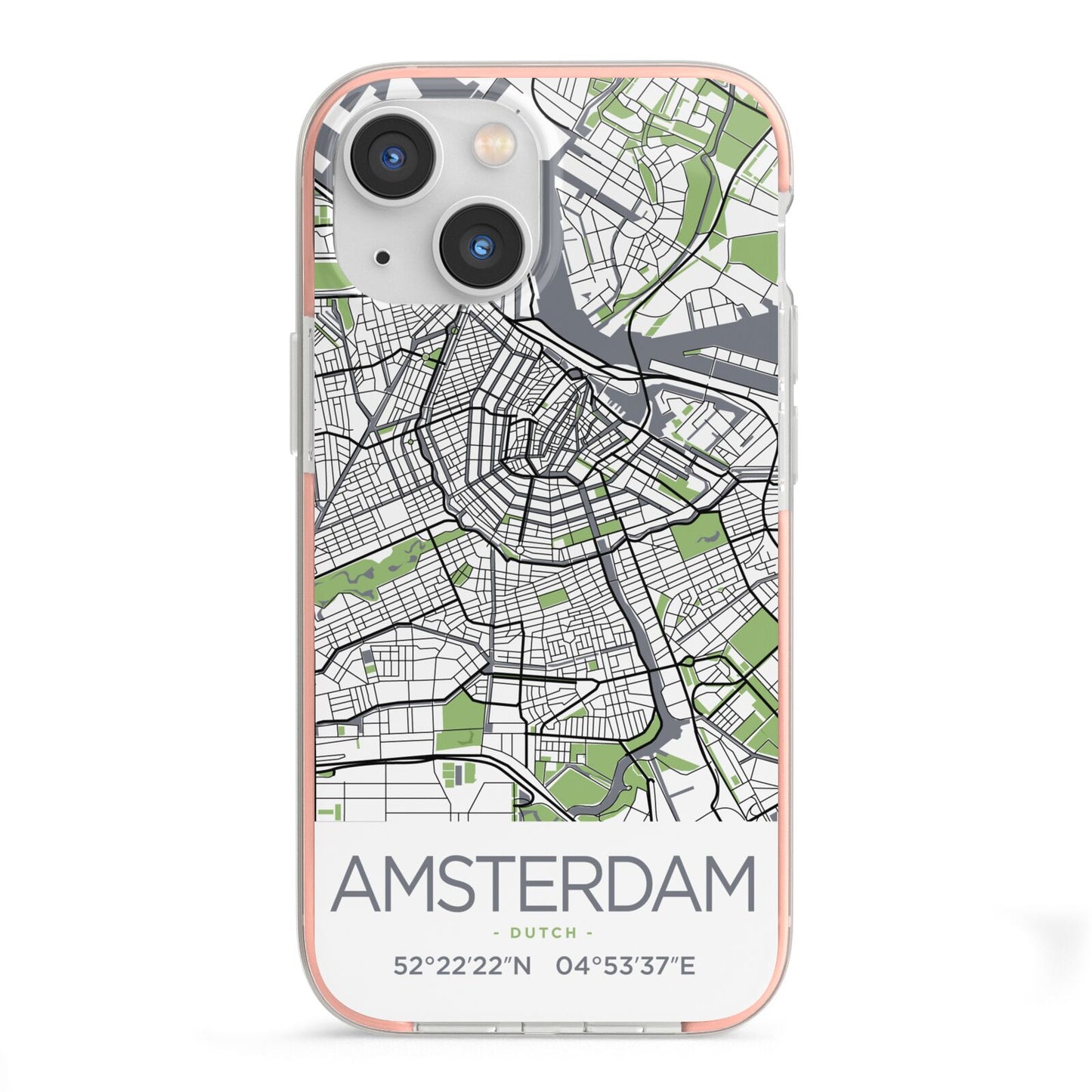 Map of Amsterdam iPhone 13 Mini TPU Impact Case with Pink Edges