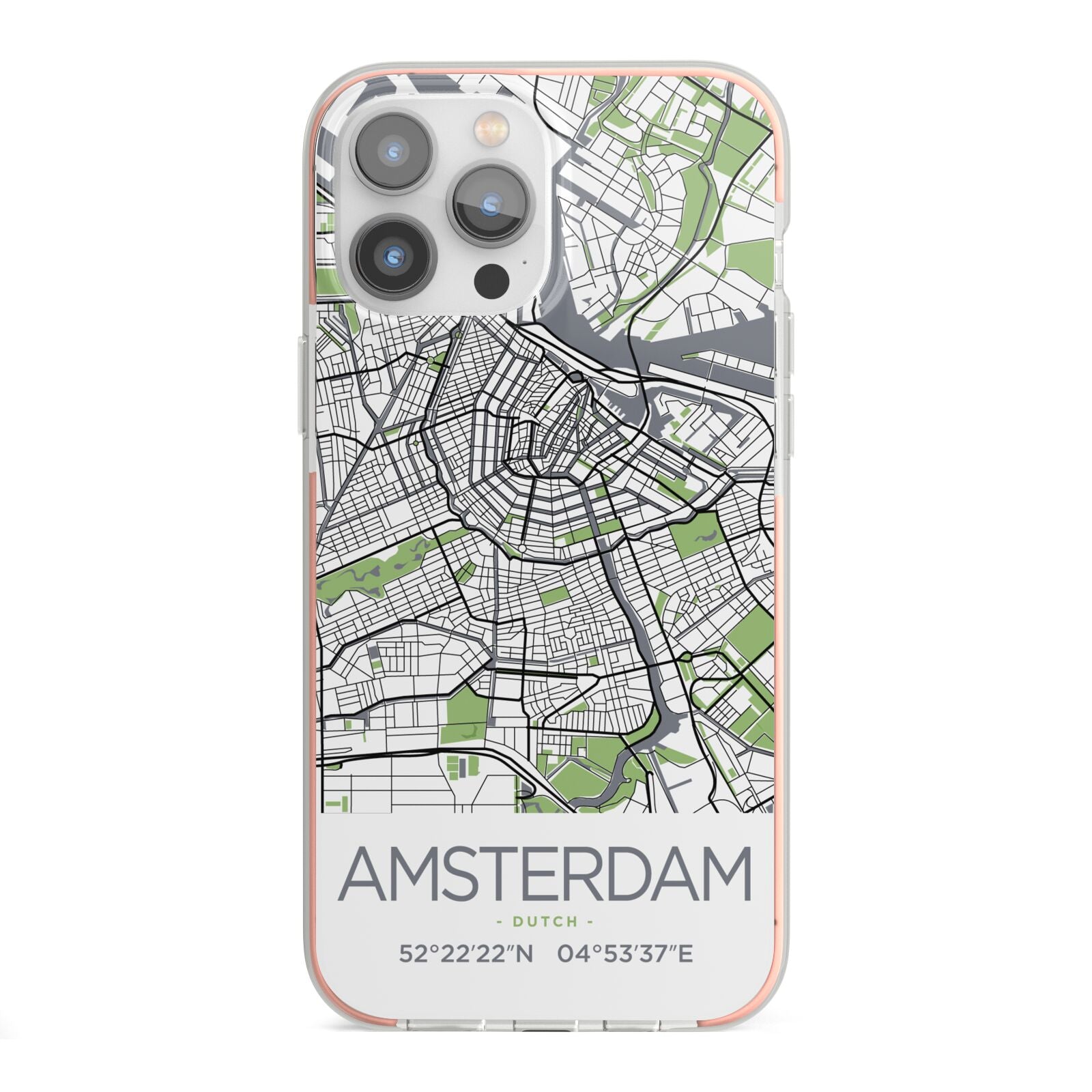 Map of Amsterdam iPhone 13 Pro Max TPU Impact Case with Pink Edges