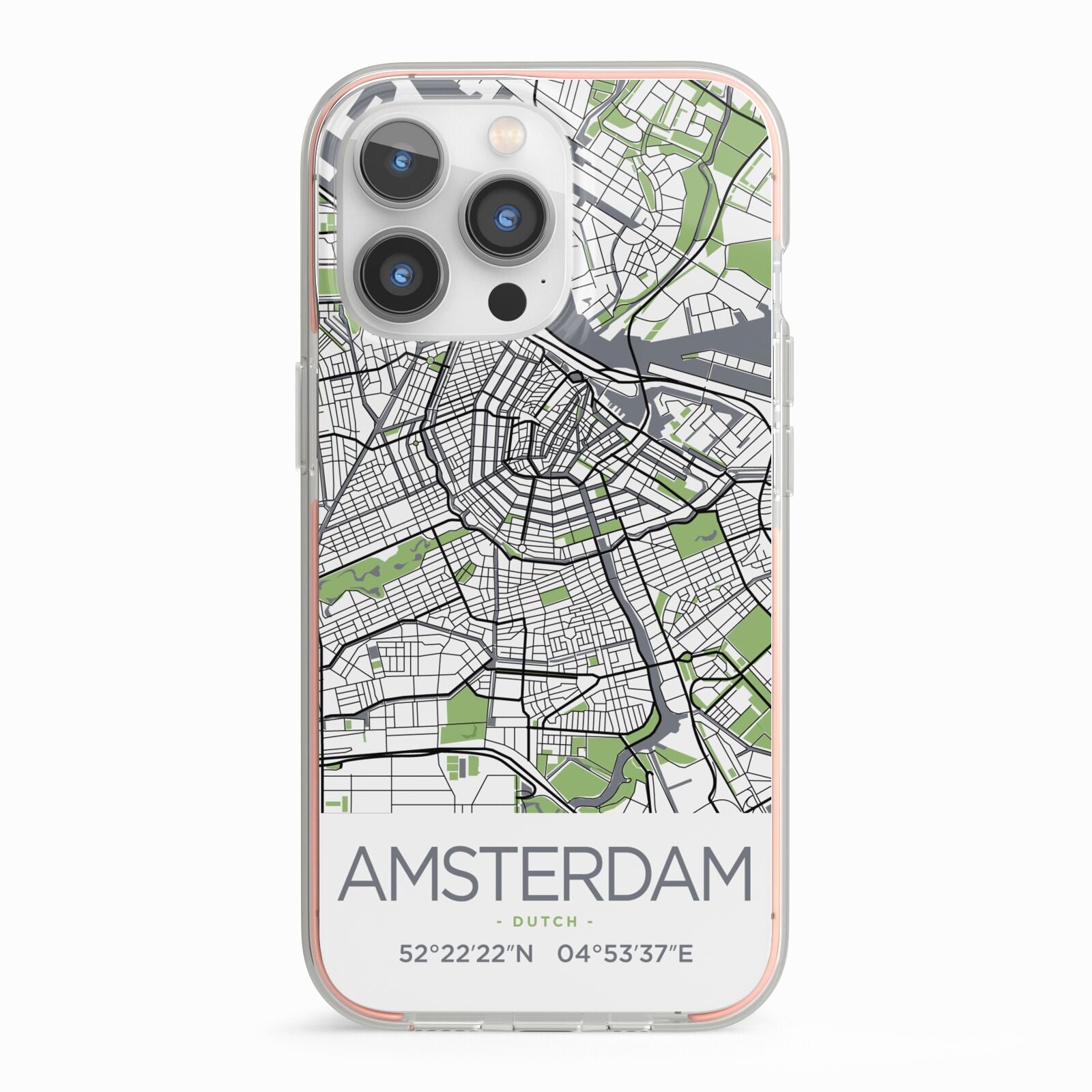 Map of Amsterdam iPhone 13 Pro TPU Impact Case with Pink Edges