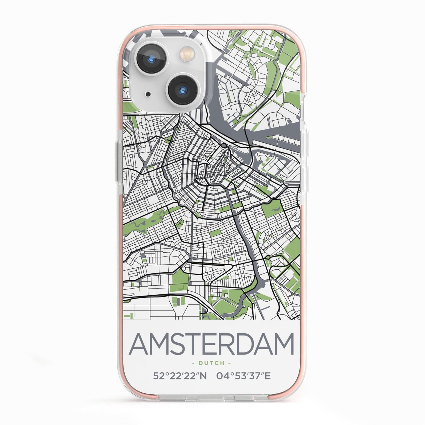 Map of Amsterdam iPhone 13 TPU Impact Case with Pink Edges