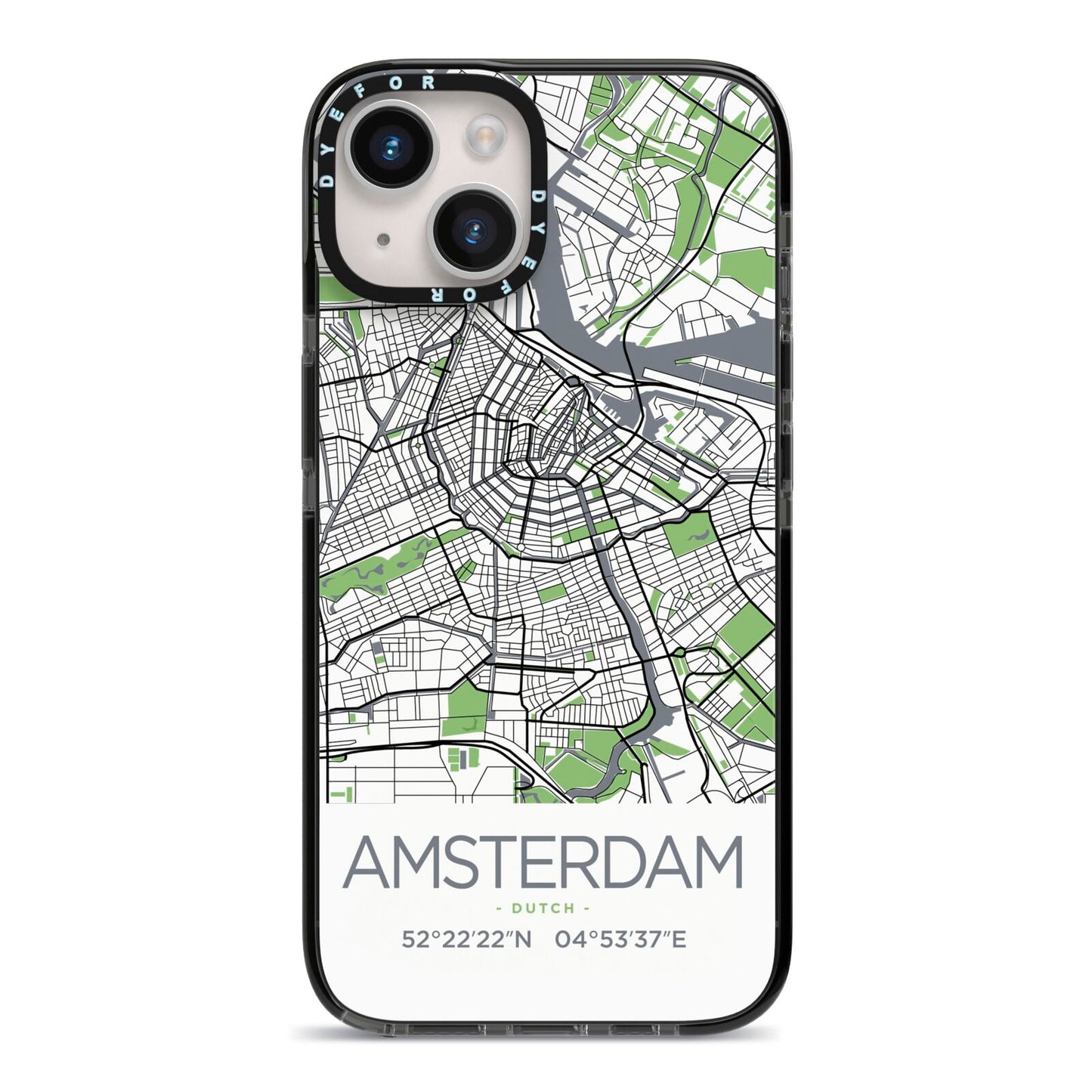 Map of Amsterdam iPhone 14 Black Impact Case on Silver phone