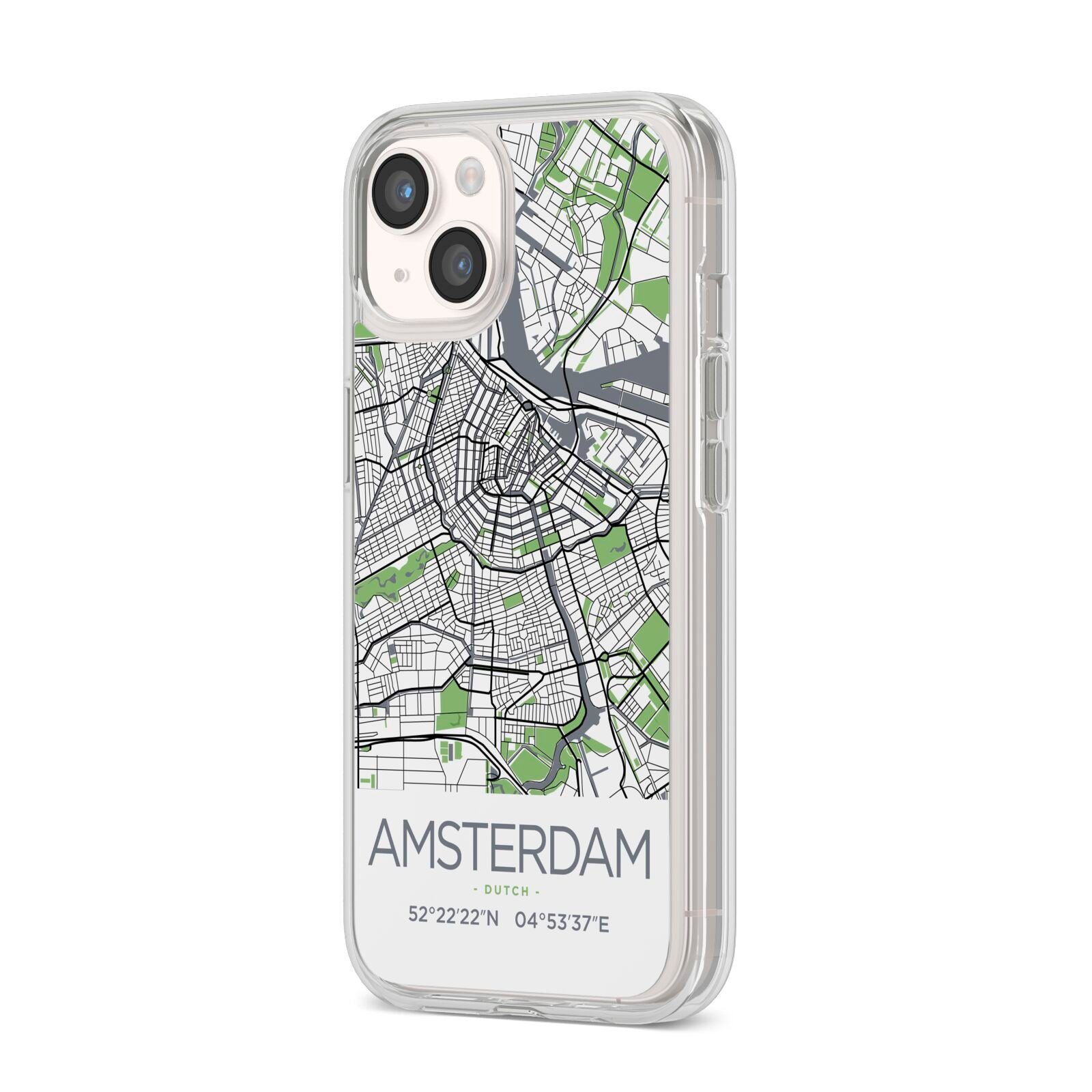 Map of Amsterdam iPhone 14 Clear Tough Case Starlight Angled Image