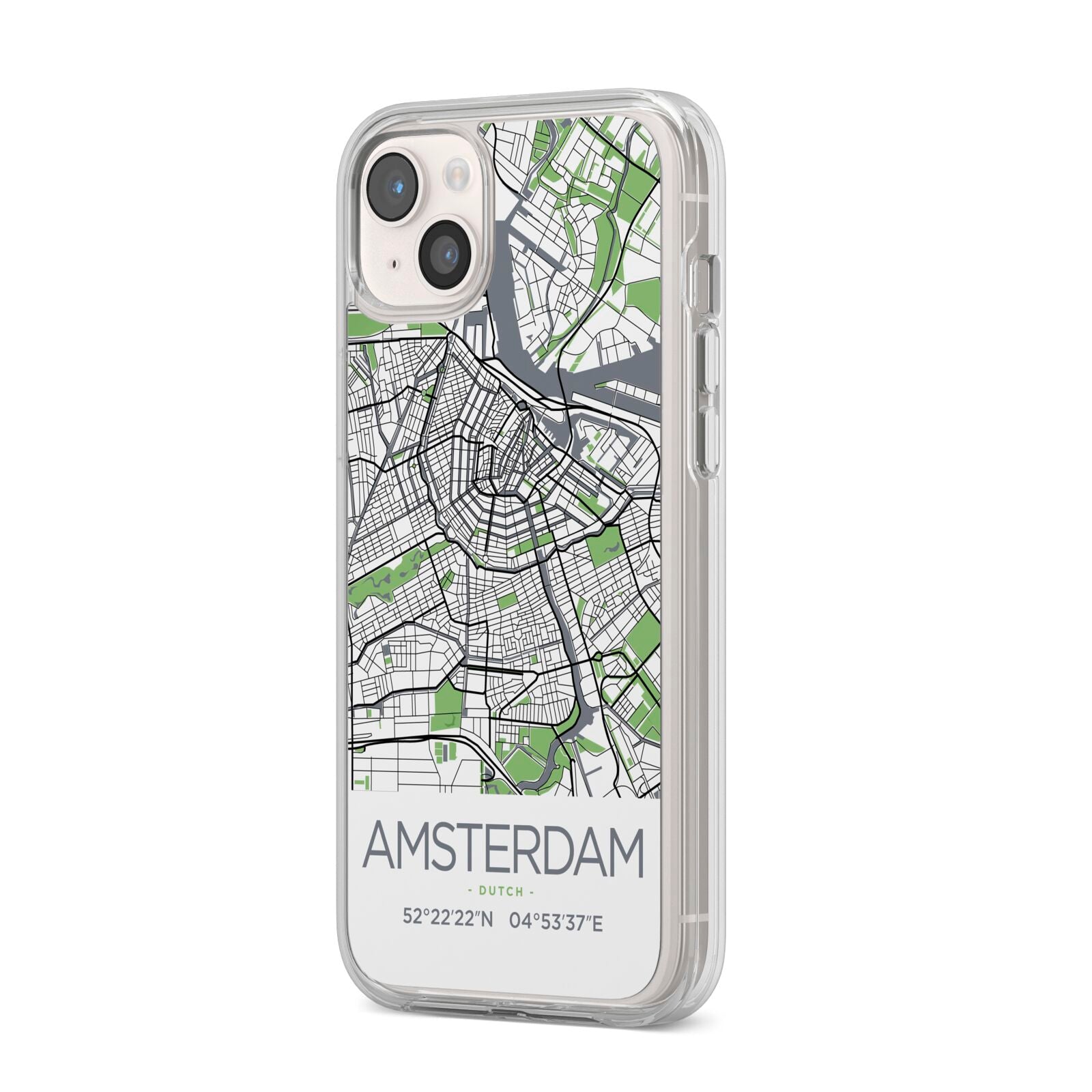 Map of Amsterdam iPhone 14 Plus Clear Tough Case Starlight Angled Image