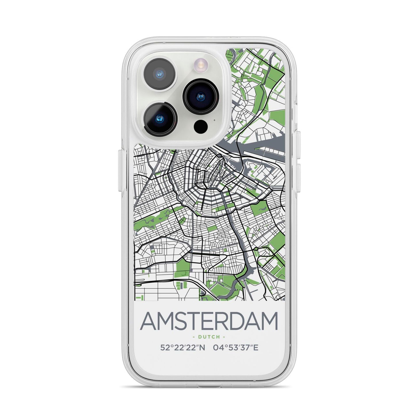 Map of Amsterdam iPhone 14 Pro Clear Tough Case Silver