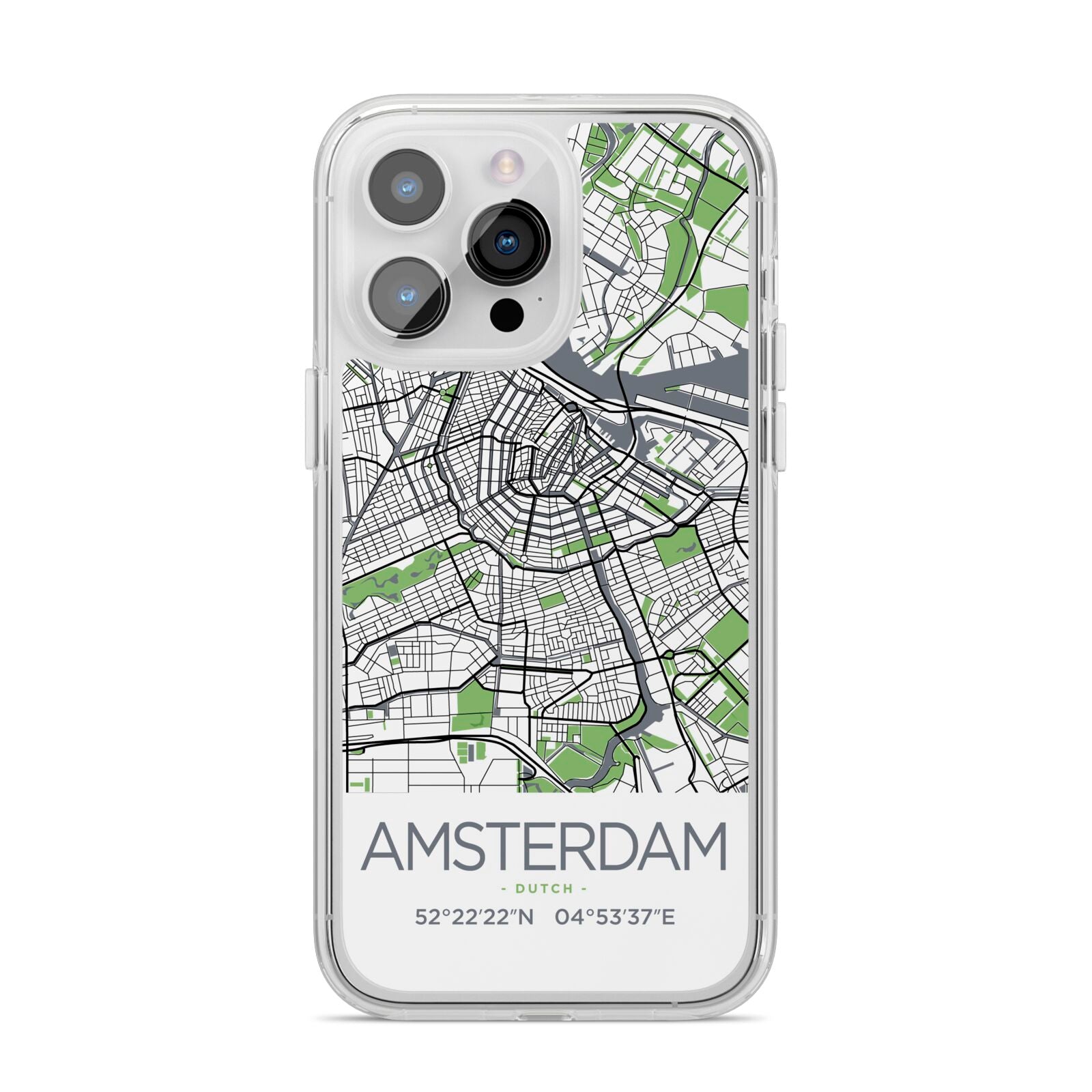 Map of Amsterdam iPhone 14 Pro Max Clear Tough Case Silver