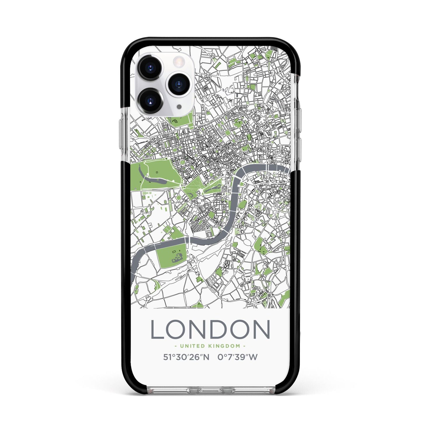 Map of London Apple iPhone 11 Pro Max in Silver with Black Impact Case