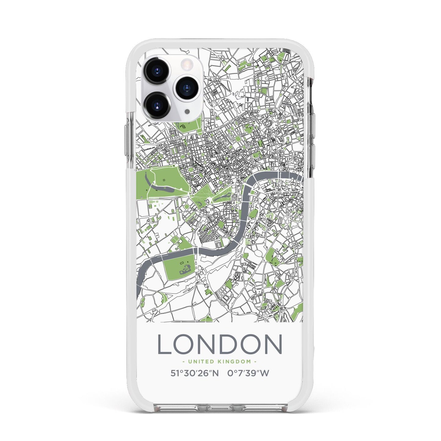 Map of London Apple iPhone 11 Pro Max in Silver with White Impact Case