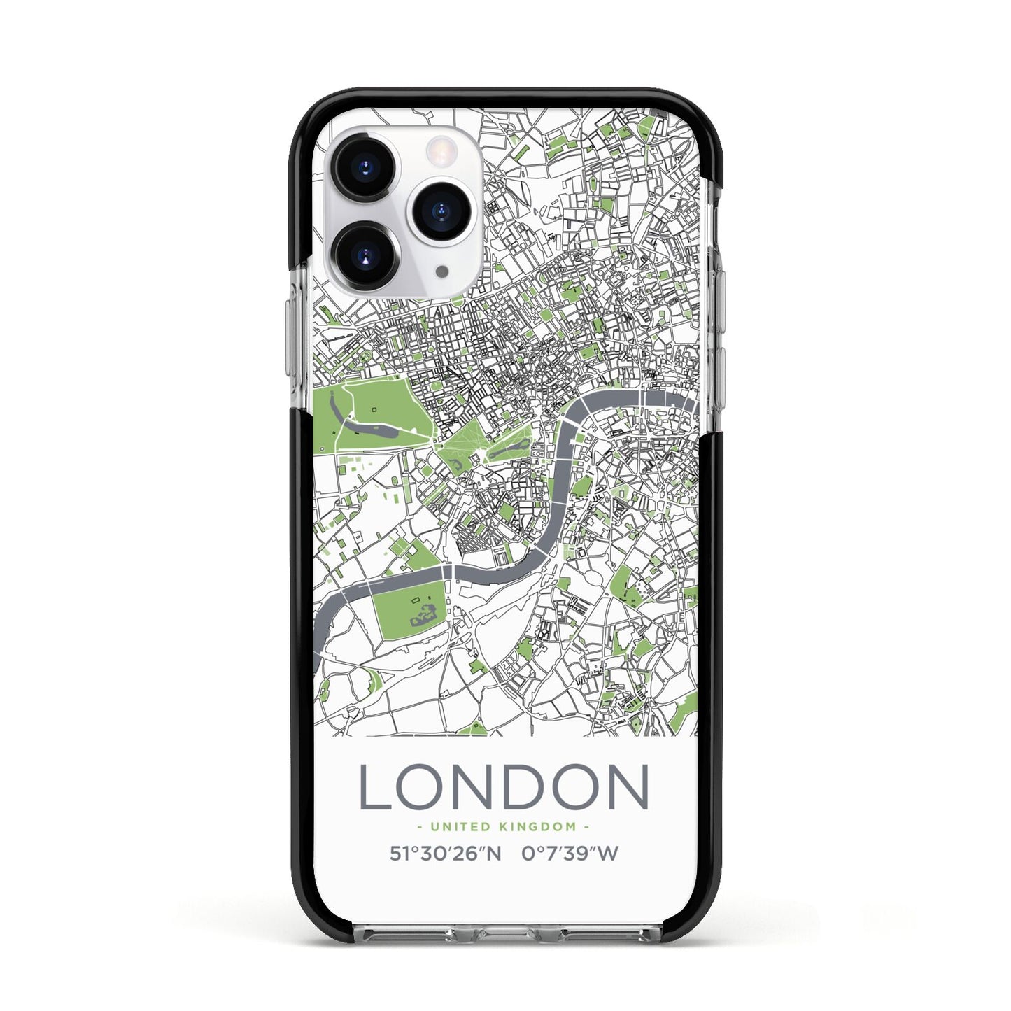 Map of London Apple iPhone 11 Pro in Silver with Black Impact Case