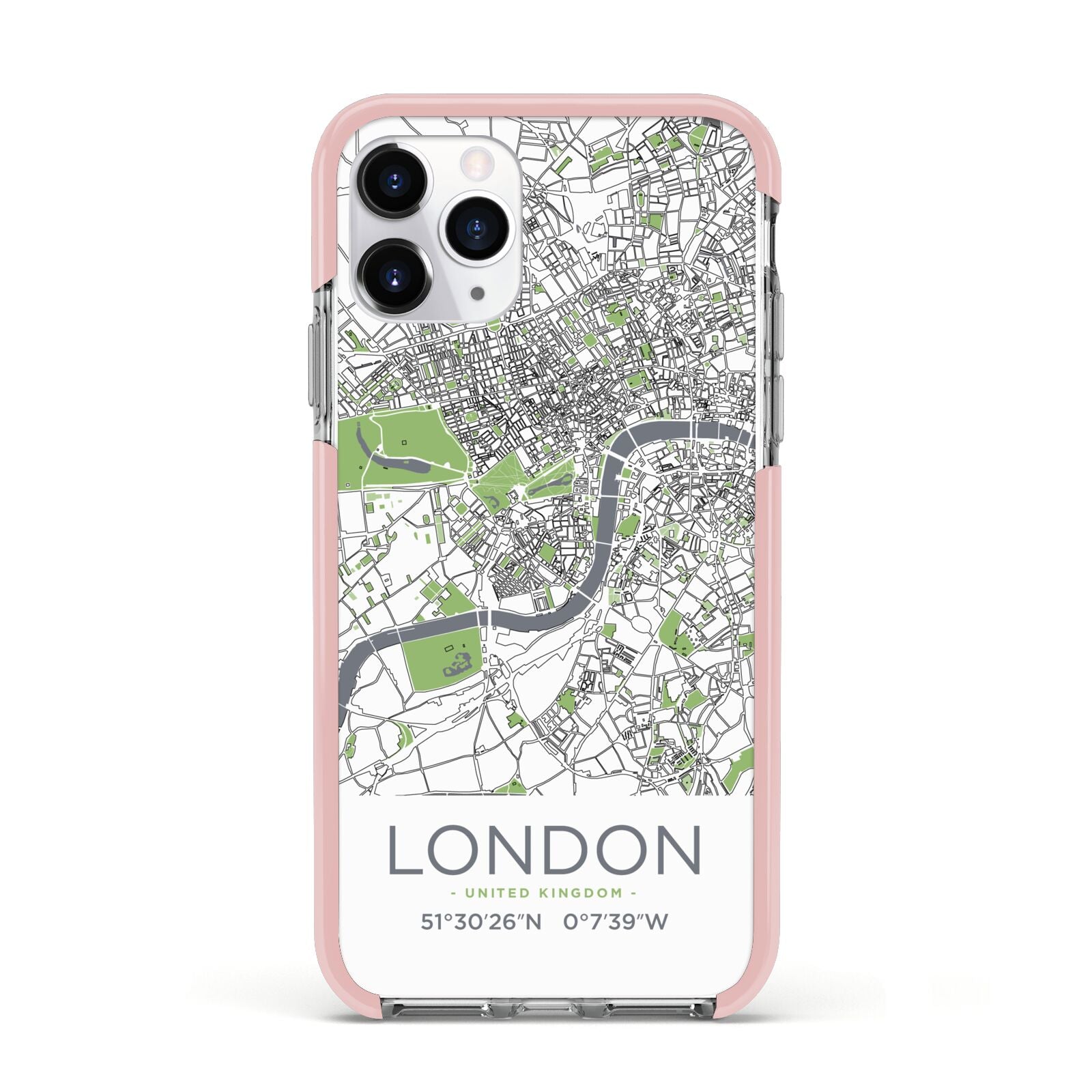 Map of London Apple iPhone 11 Pro in Silver with Pink Impact Case