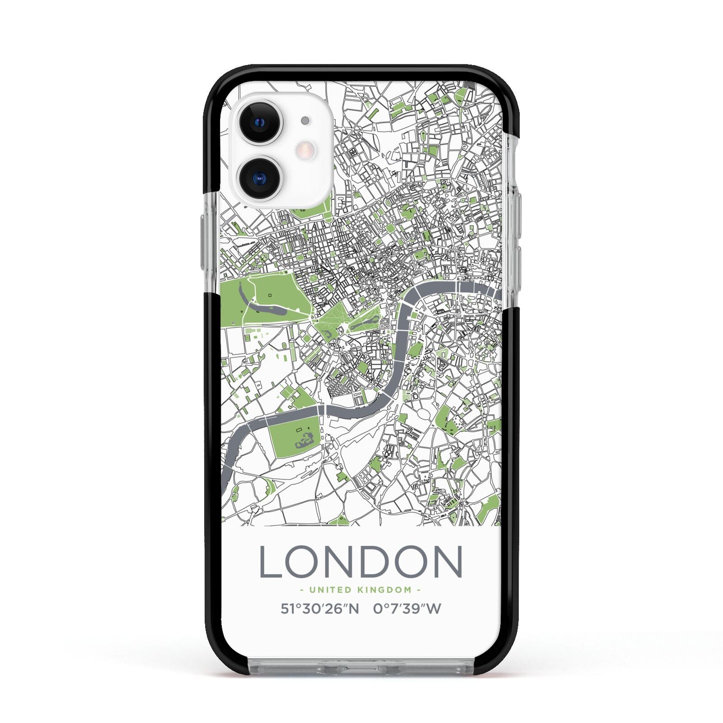 Map of London Apple iPhone 11 in White with Black Impact Case