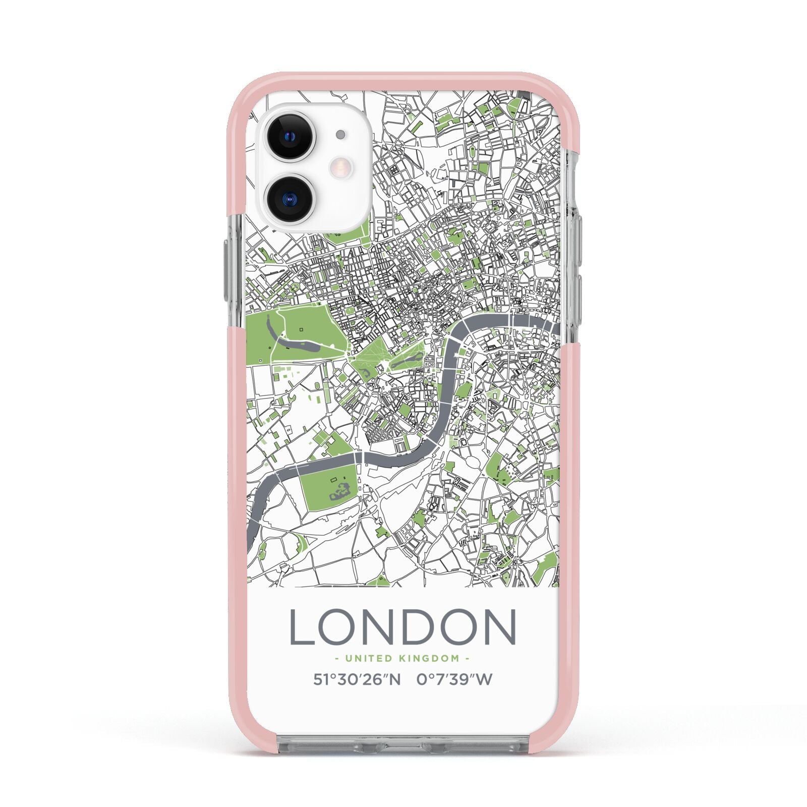 Map of London Apple iPhone 11 in White with Pink Impact Case