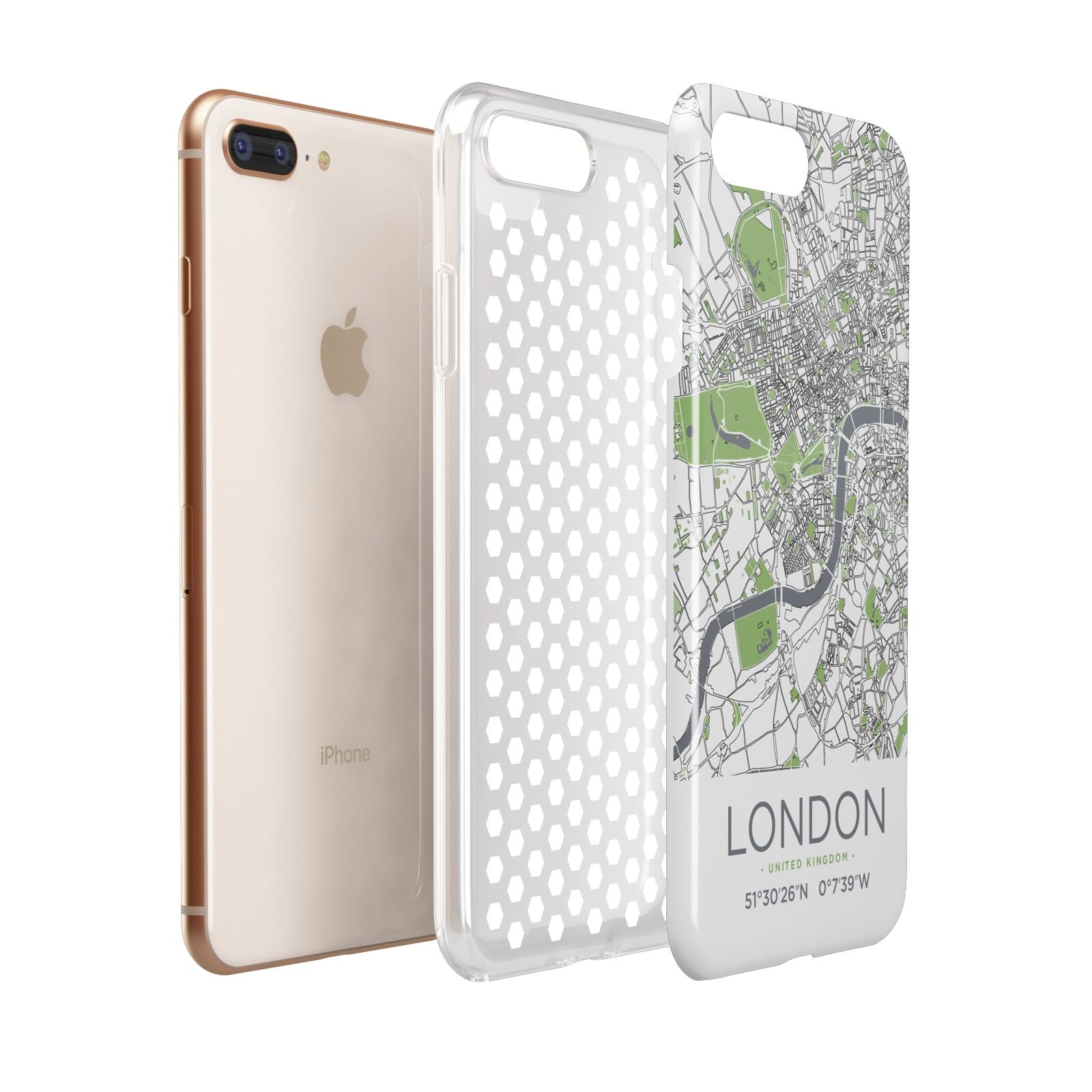 Map of London Apple iPhone 7 8 Plus 3D Tough Case Expanded View