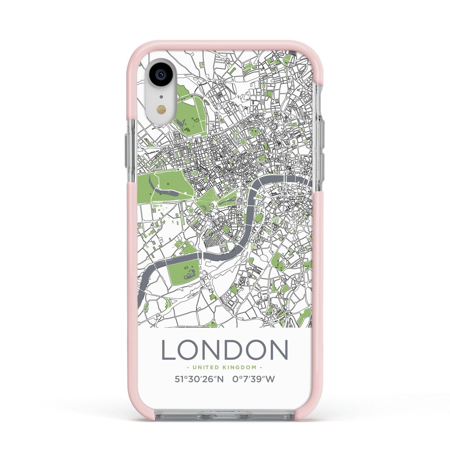 Map of London Apple iPhone XR Impact Case Pink Edge on Silver Phone