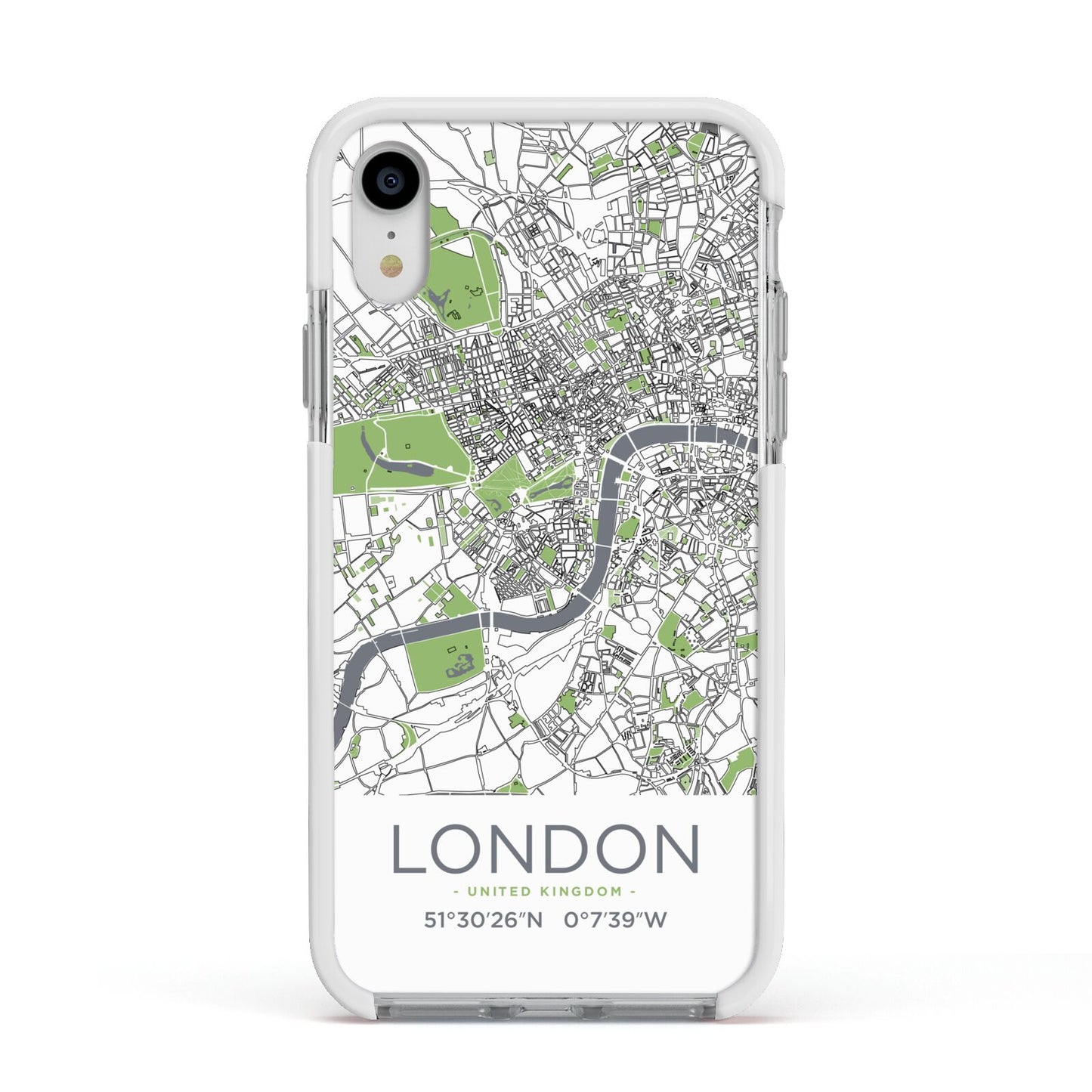 Map of London Apple iPhone XR Impact Case White Edge on Silver Phone