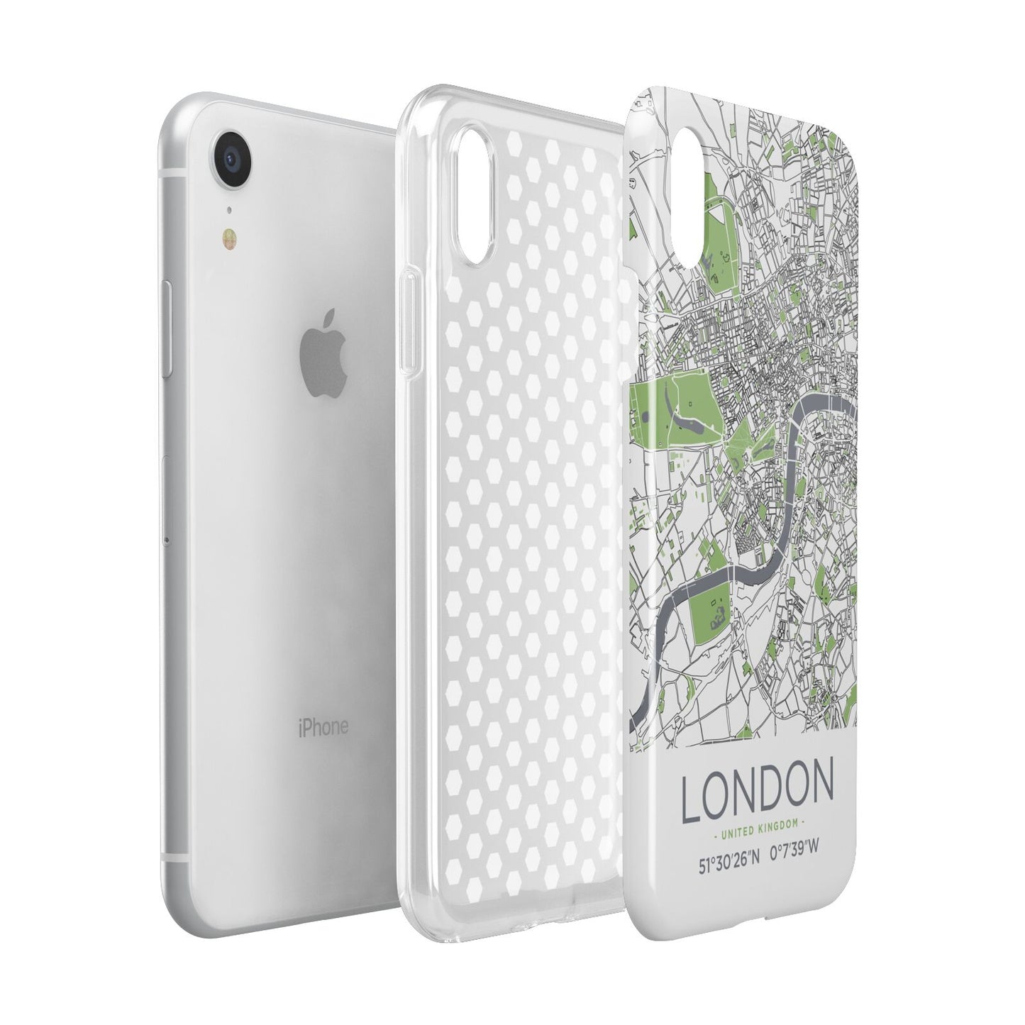 Map of London Apple iPhone XR White 3D Tough Case Expanded view