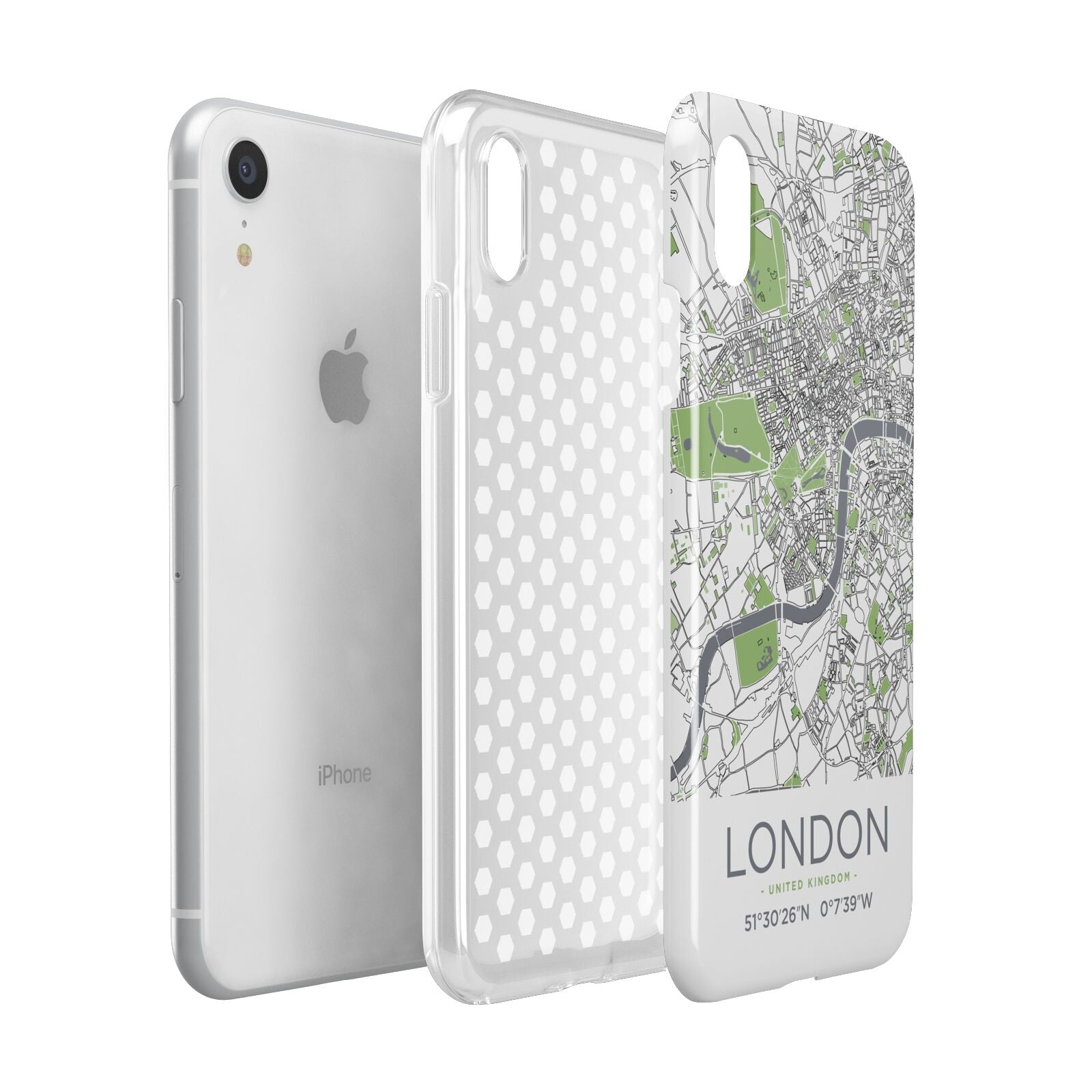 Map of London Apple iPhone XR White 3D Tough Case Expanded view