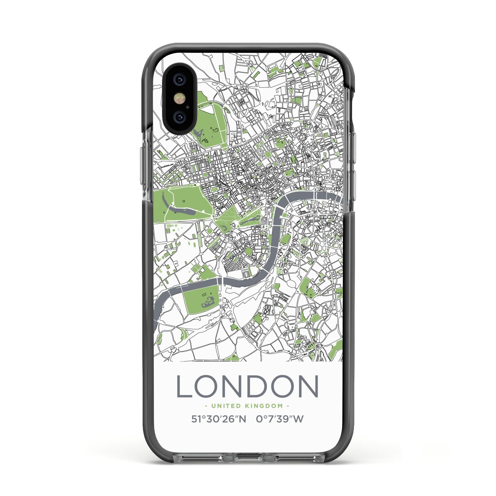 Map of London Apple iPhone Xs Impact Case Black Edge on Black Phone