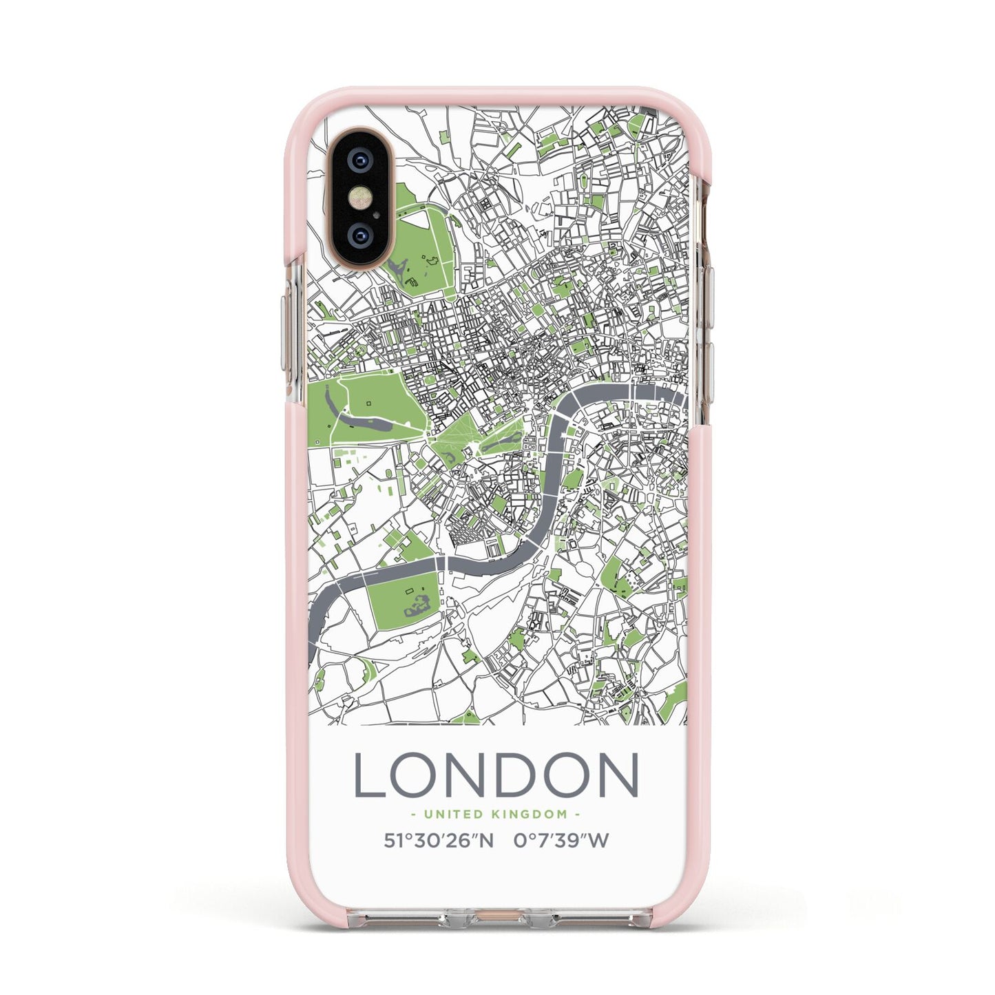 Map of London Apple iPhone Xs Impact Case Pink Edge on Gold Phone