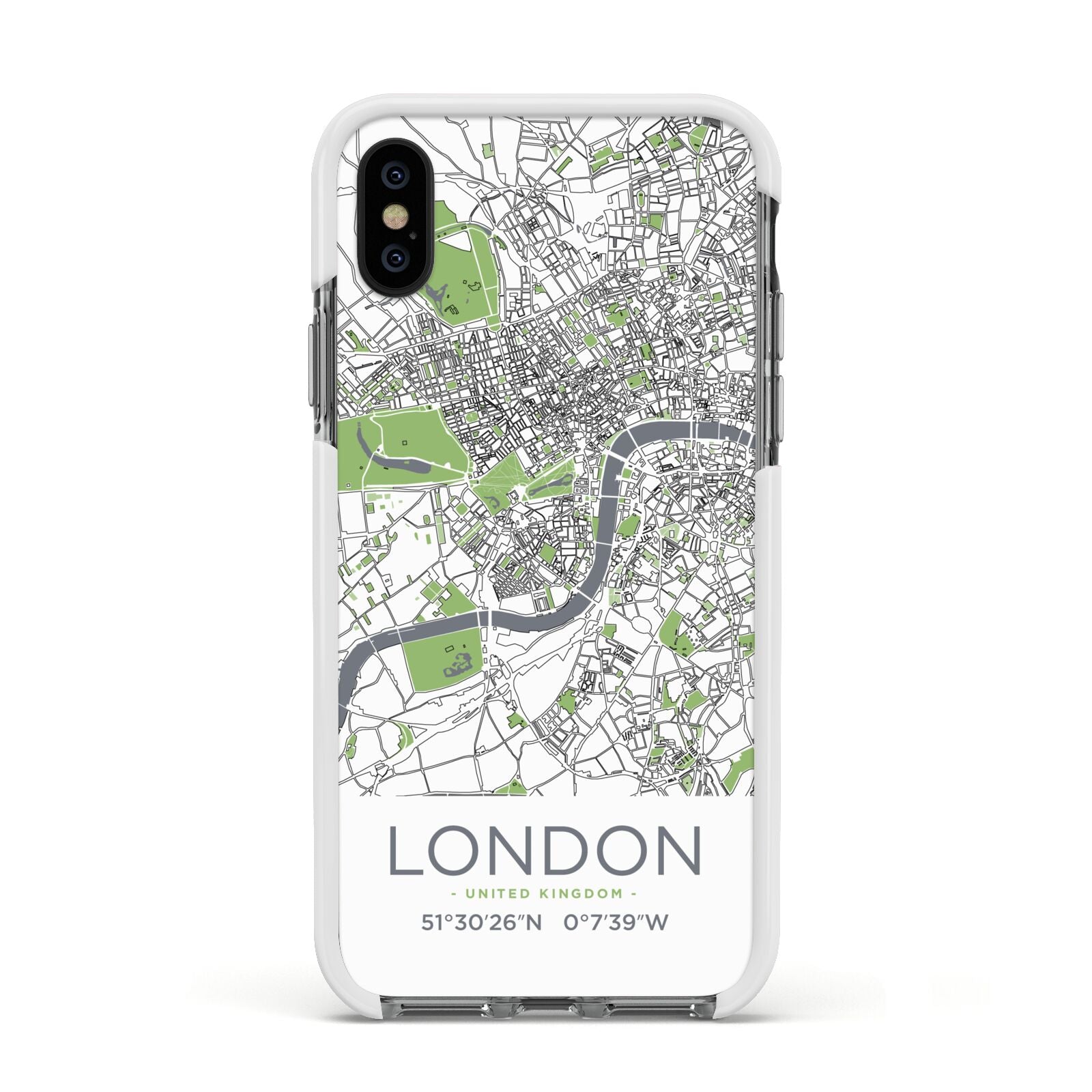 Map of London Apple iPhone Xs Impact Case White Edge on Black Phone