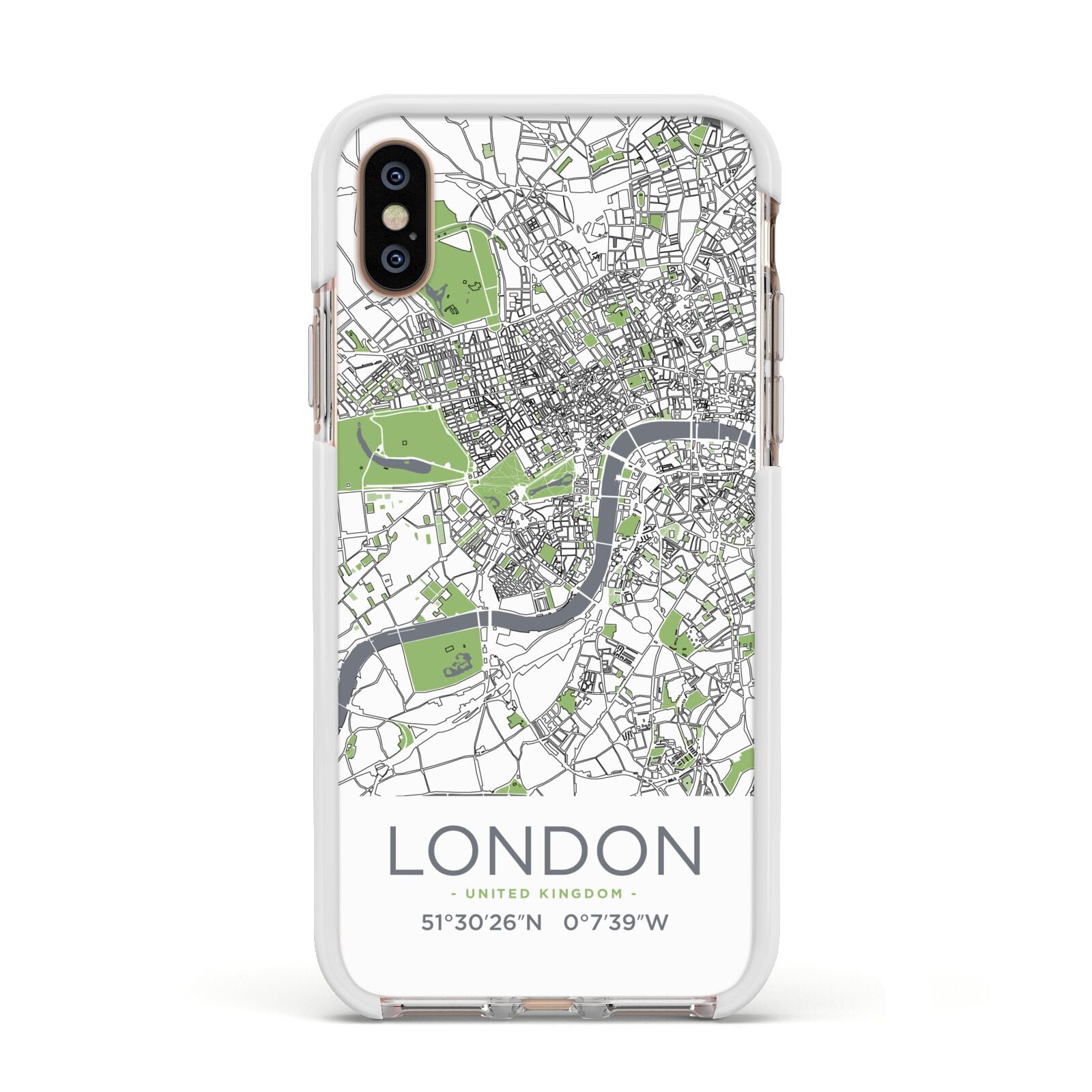 Map of London Apple iPhone Xs Impact Case White Edge on Gold Phone