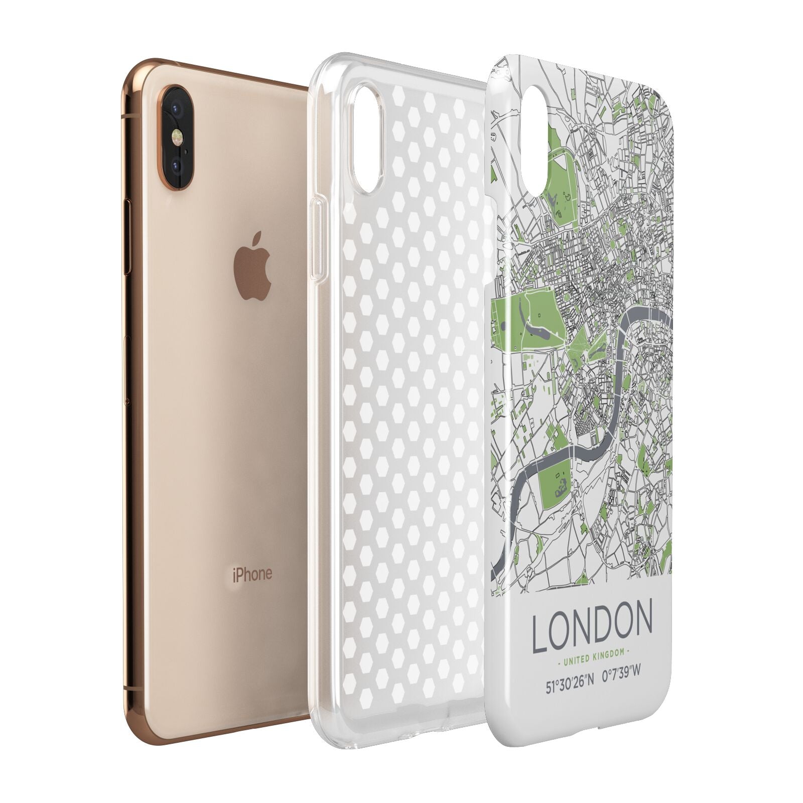 Map of London Apple iPhone Xs Max 3D Tough Case Expanded View