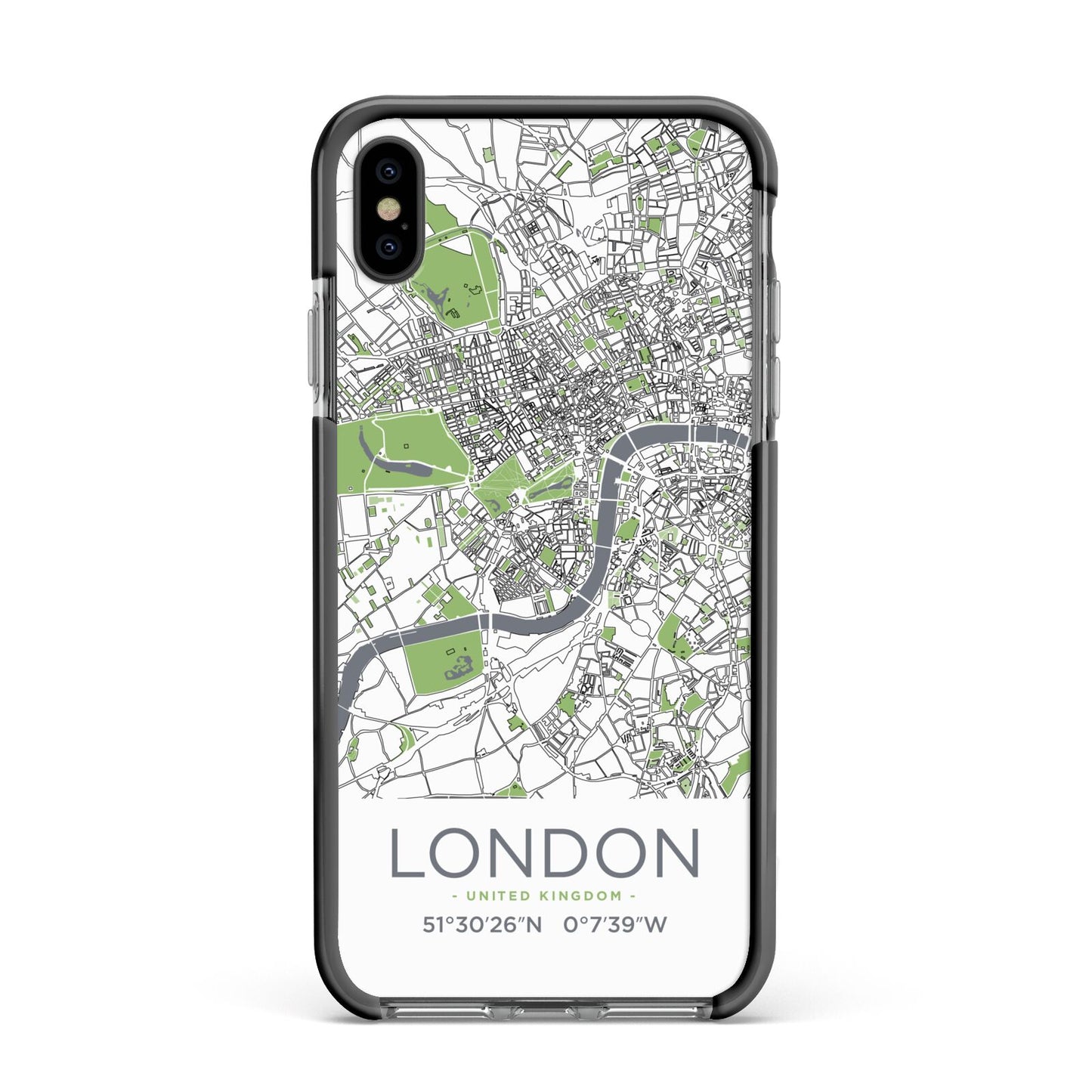 Map of London Apple iPhone Xs Max Impact Case Black Edge on Black Phone