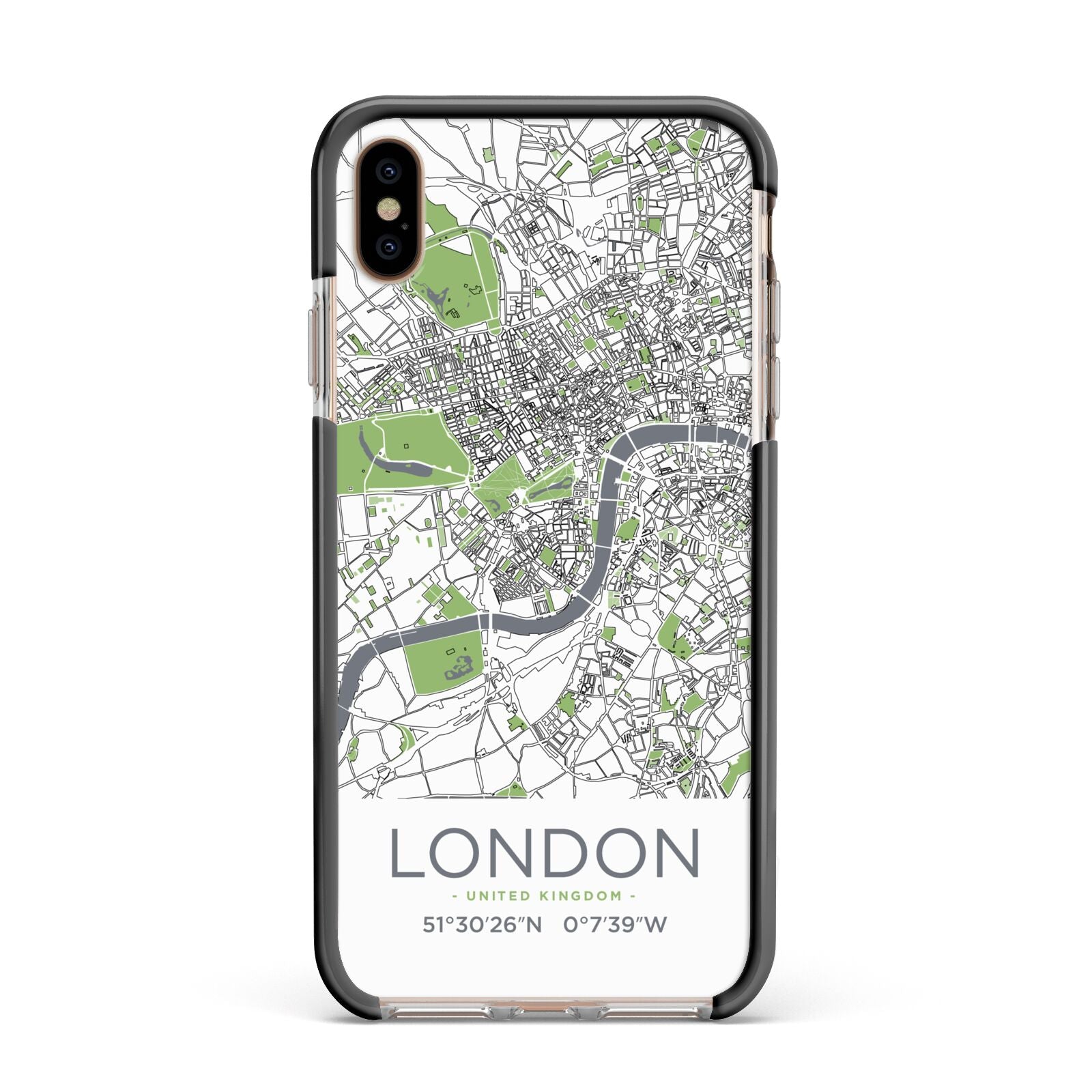 Map of London Apple iPhone Xs Max Impact Case Black Edge on Gold Phone