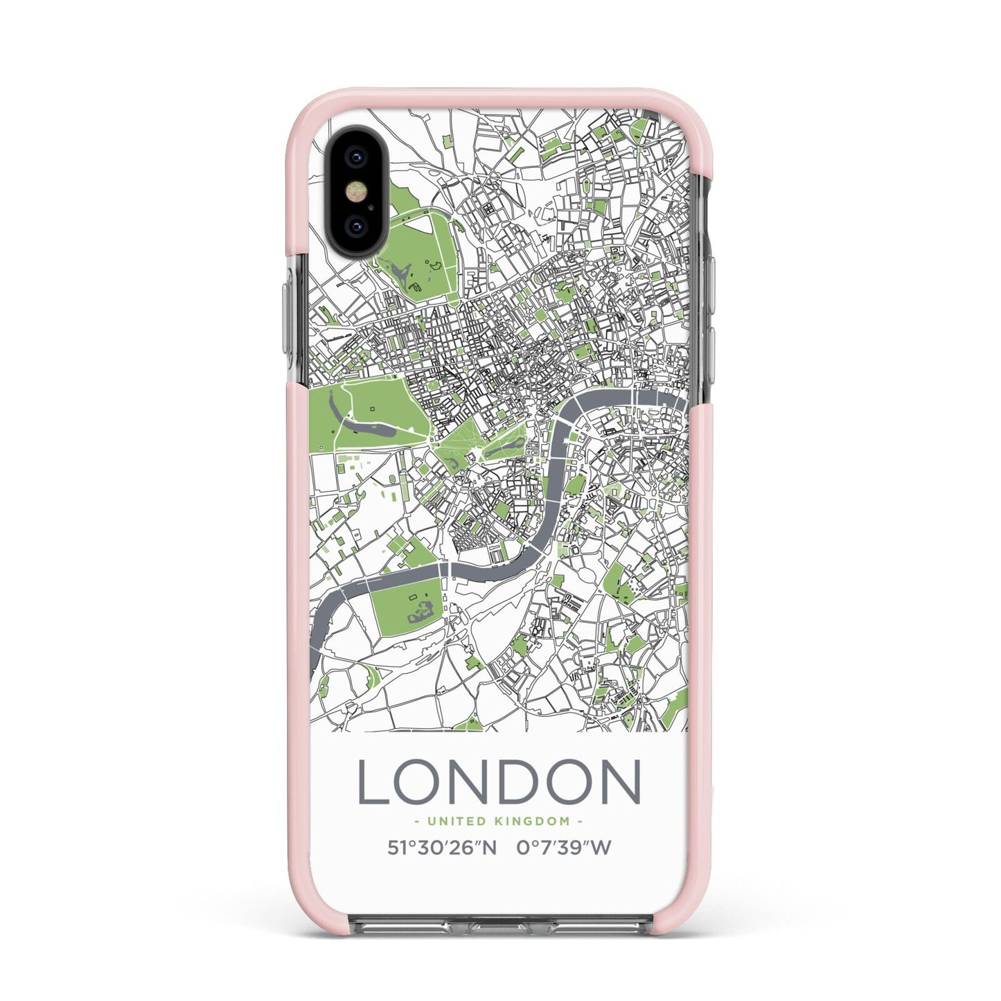 Map of London Apple iPhone Xs Max Impact Case Pink Edge on Black Phone