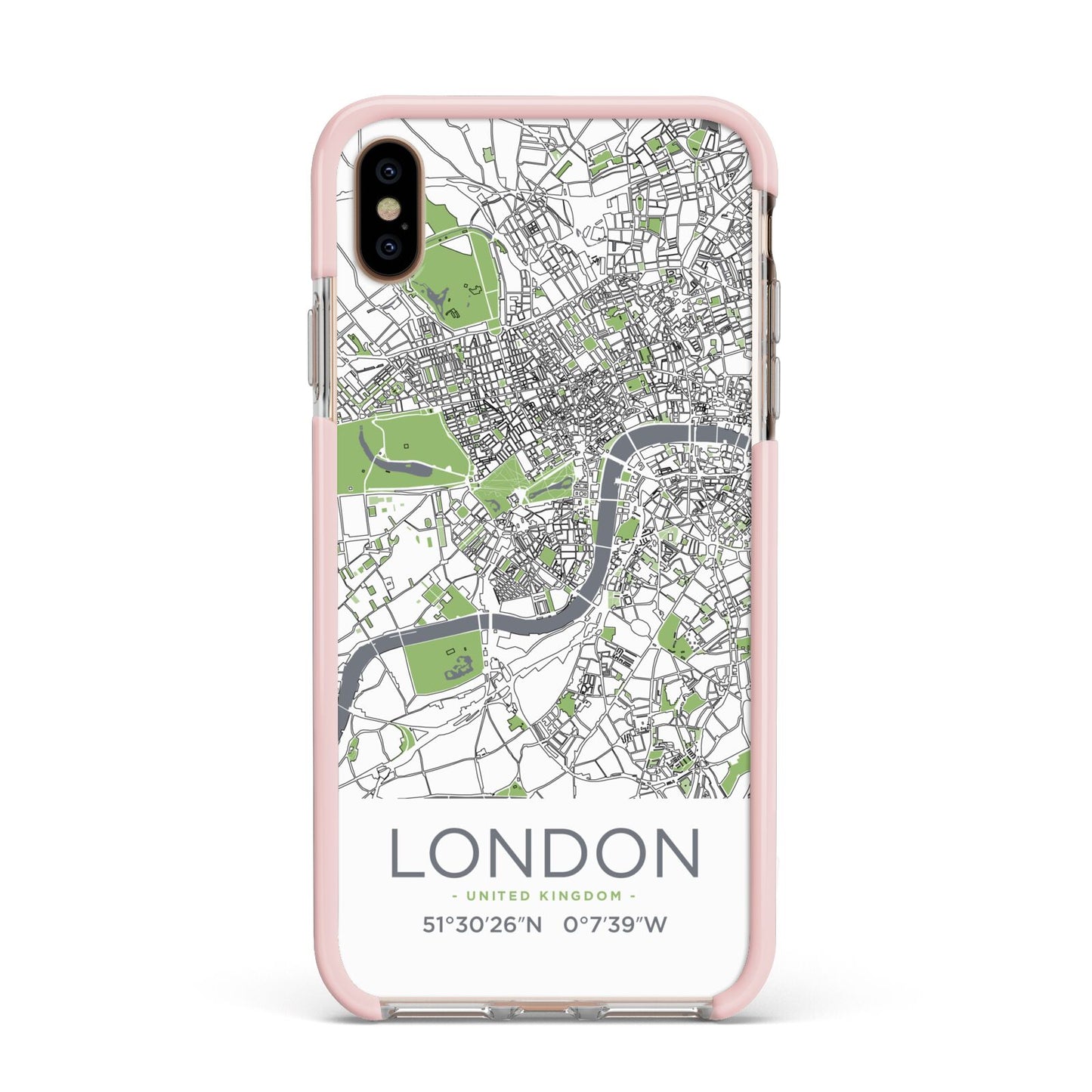 Map of London Apple iPhone Xs Max Impact Case Pink Edge on Gold Phone