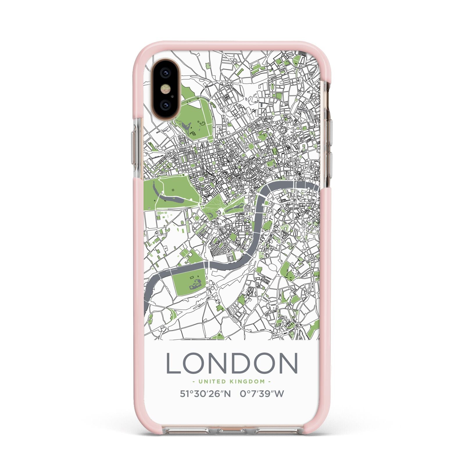 Map of London Apple iPhone Xs Max Impact Case Pink Edge on Gold Phone