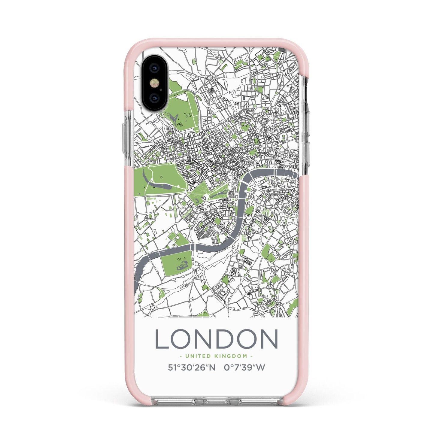 Map of London Apple iPhone Xs Max Impact Case Pink Edge on Silver Phone