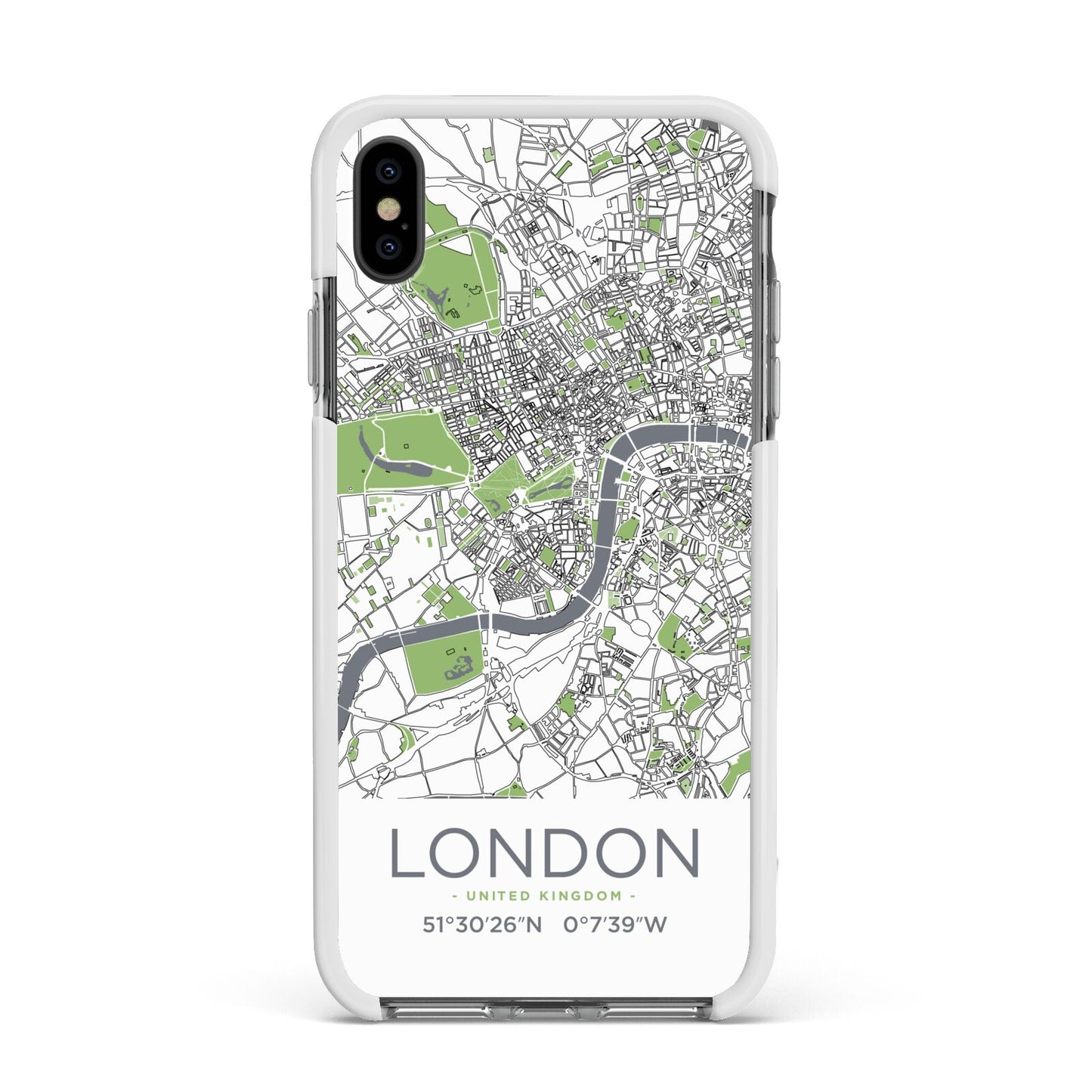 Map of London Apple iPhone Xs Max Impact Case White Edge on Black Phone