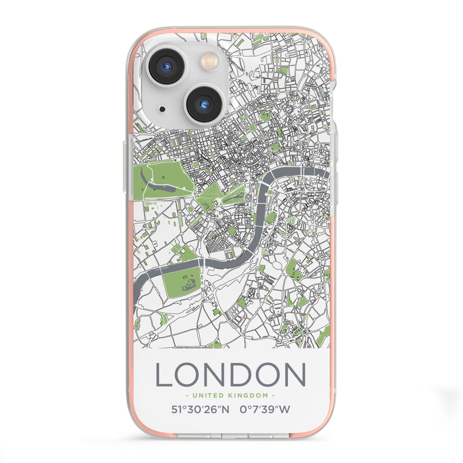 Map of London iPhone 13 Mini TPU Impact Case with Pink Edges