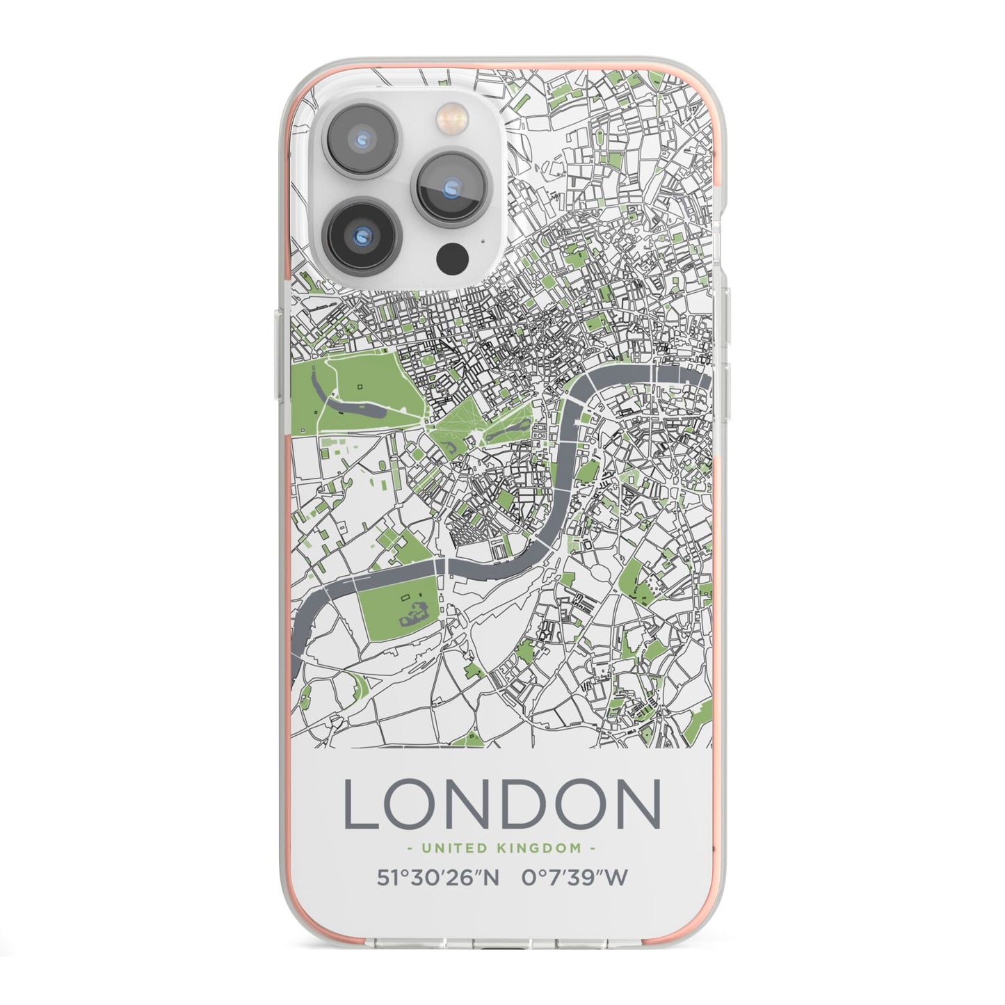 Map of London iPhone 13 Pro Max TPU Impact Case with Pink Edges