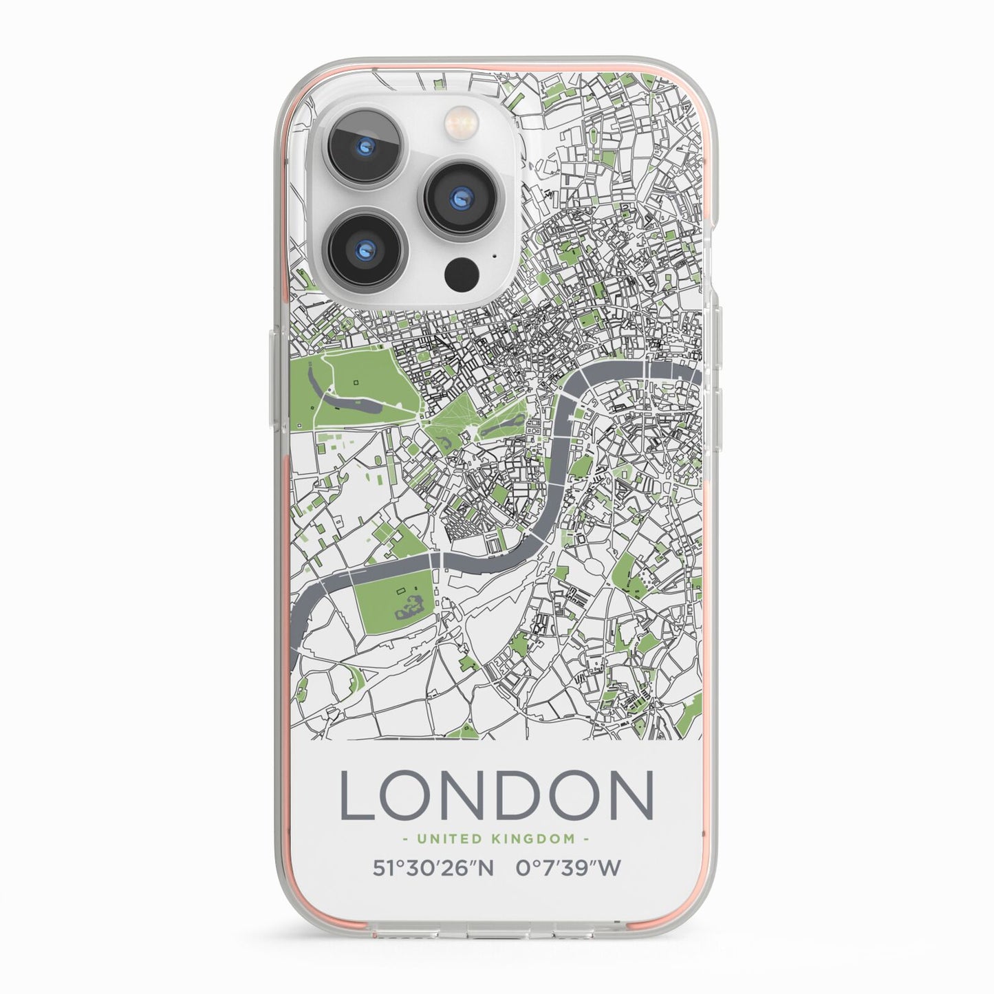 Map of London iPhone 13 Pro TPU Impact Case with Pink Edges