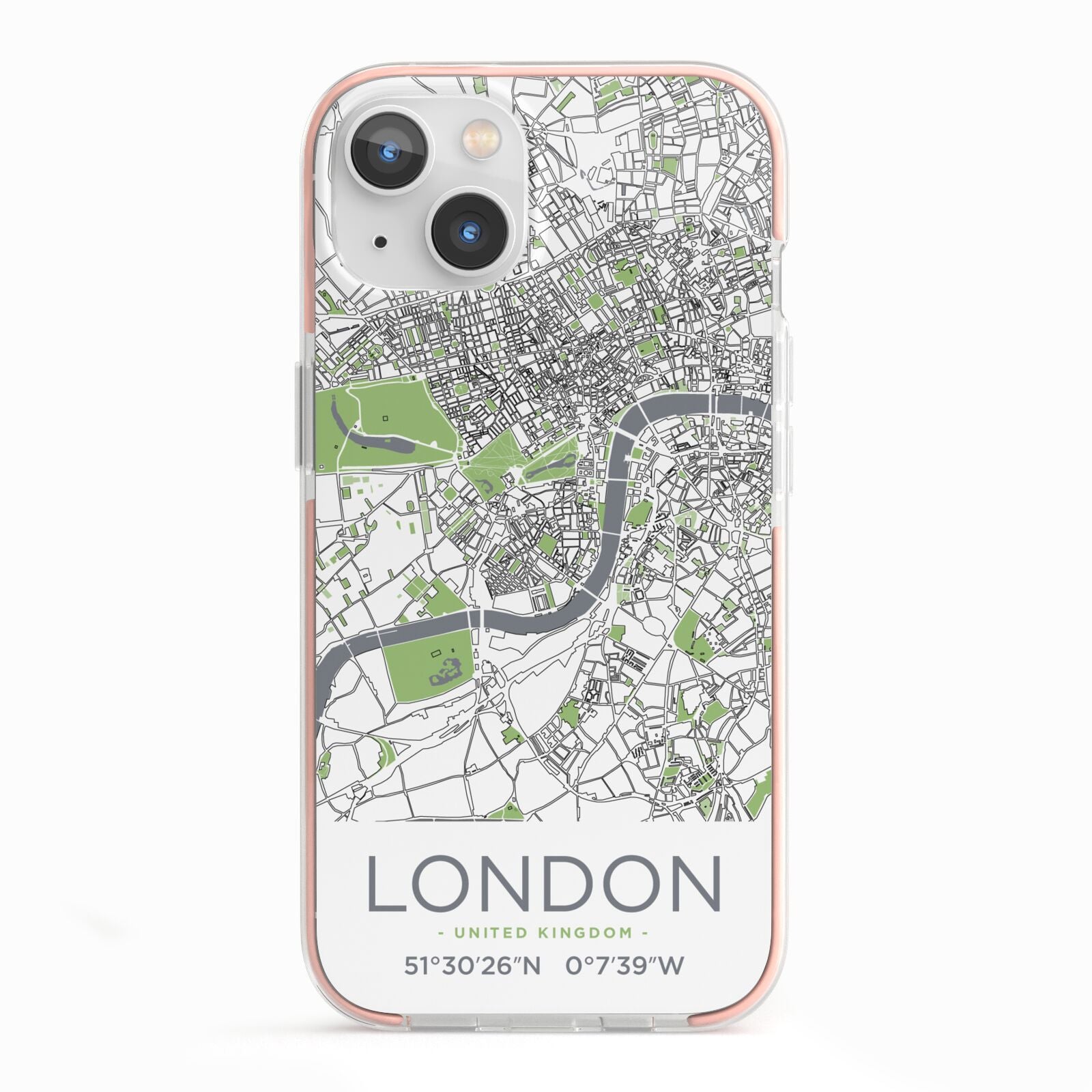 Map of London iPhone 13 TPU Impact Case with Pink Edges