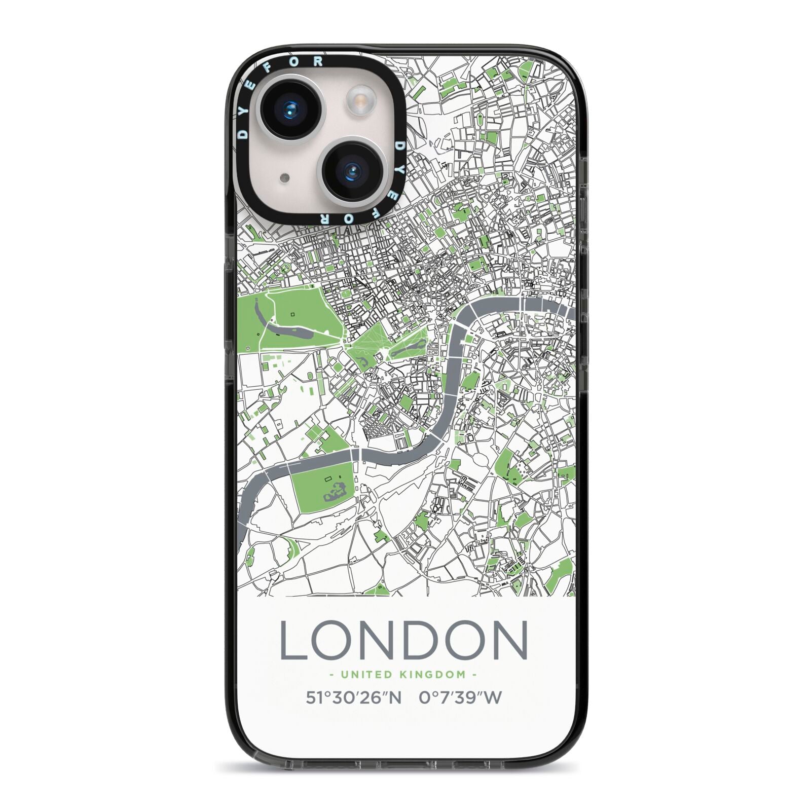 Map of London iPhone 14 Black Impact Case on Silver phone