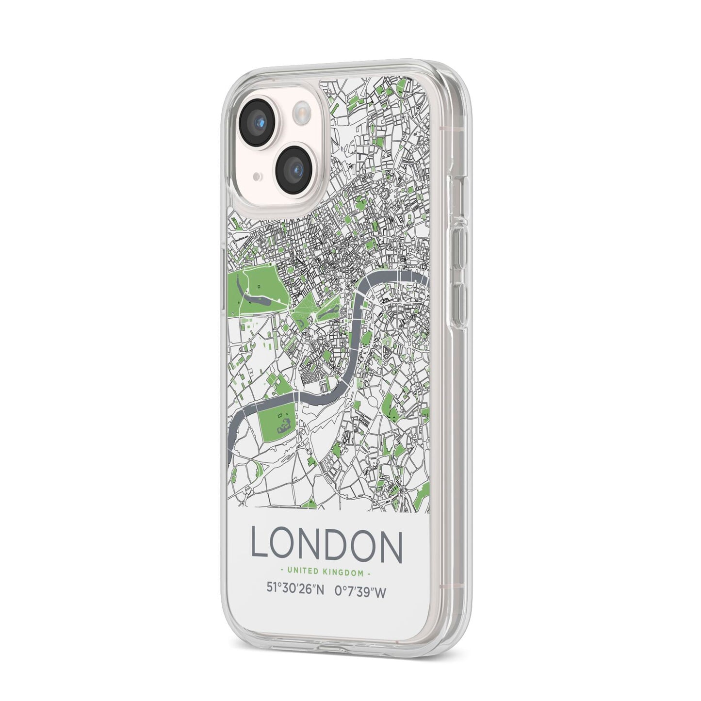 Map of London iPhone 14 Clear Tough Case Starlight Angled Image