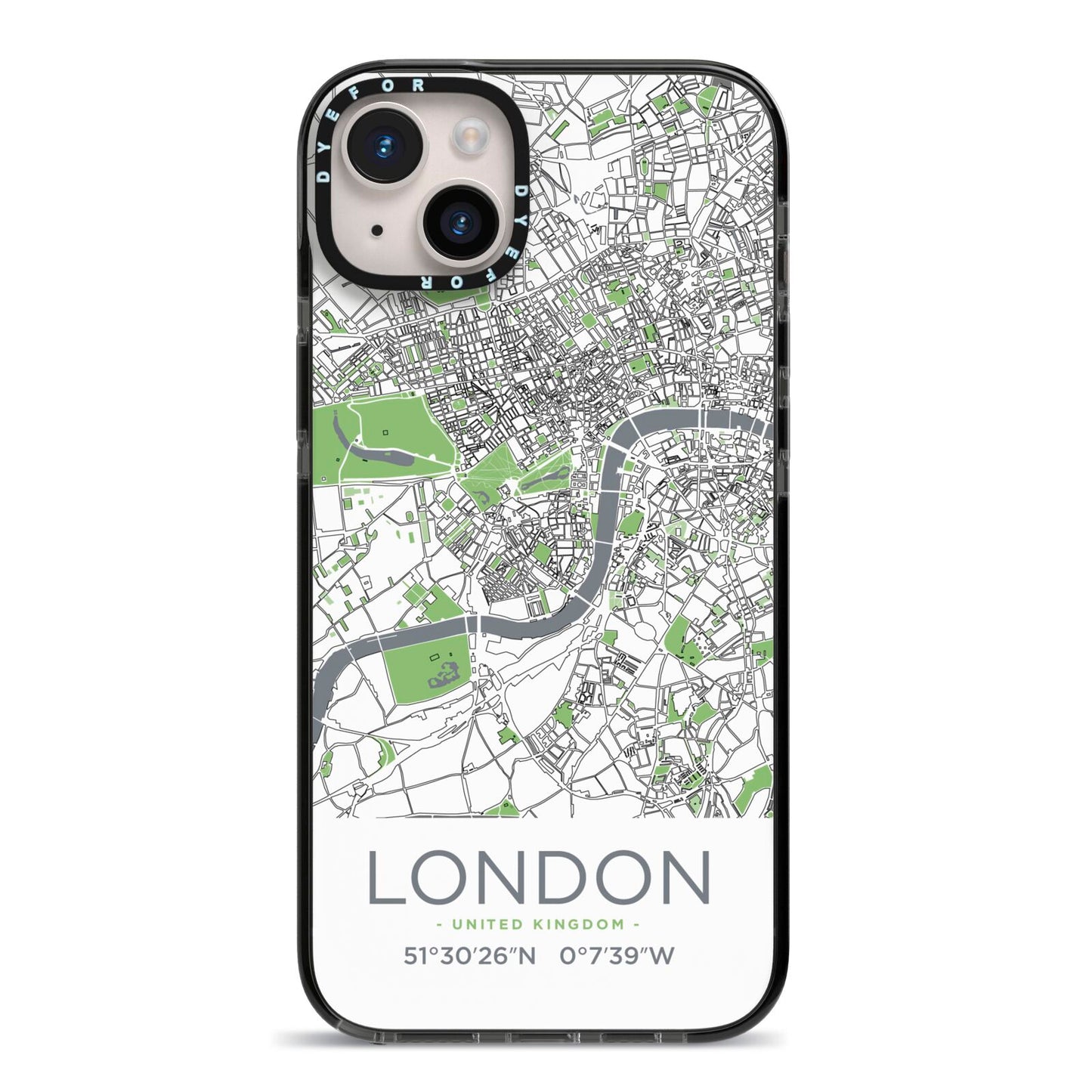 Map of London iPhone 14 Plus Black Impact Case on Silver phone