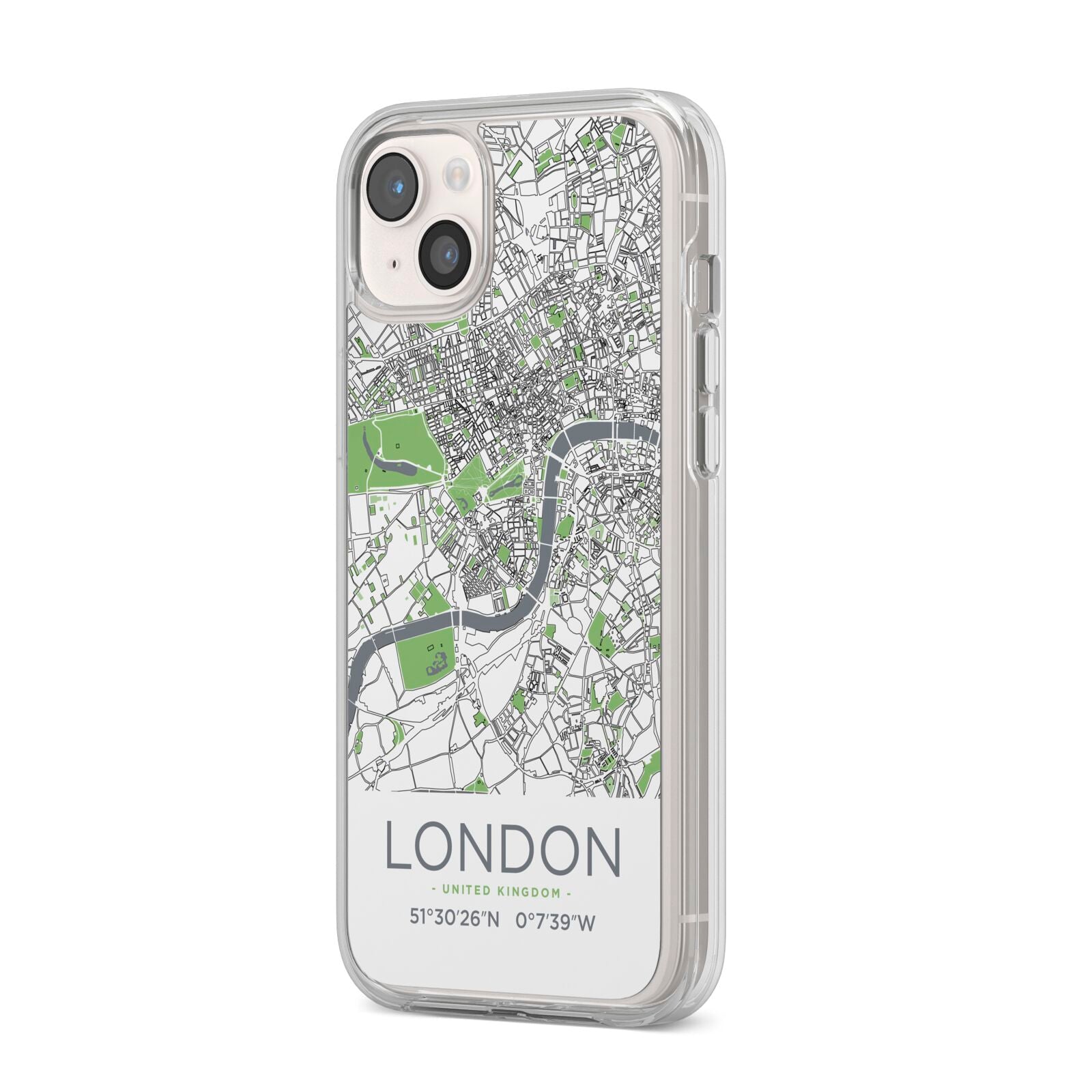 Map of London iPhone 14 Plus Clear Tough Case Starlight Angled Image