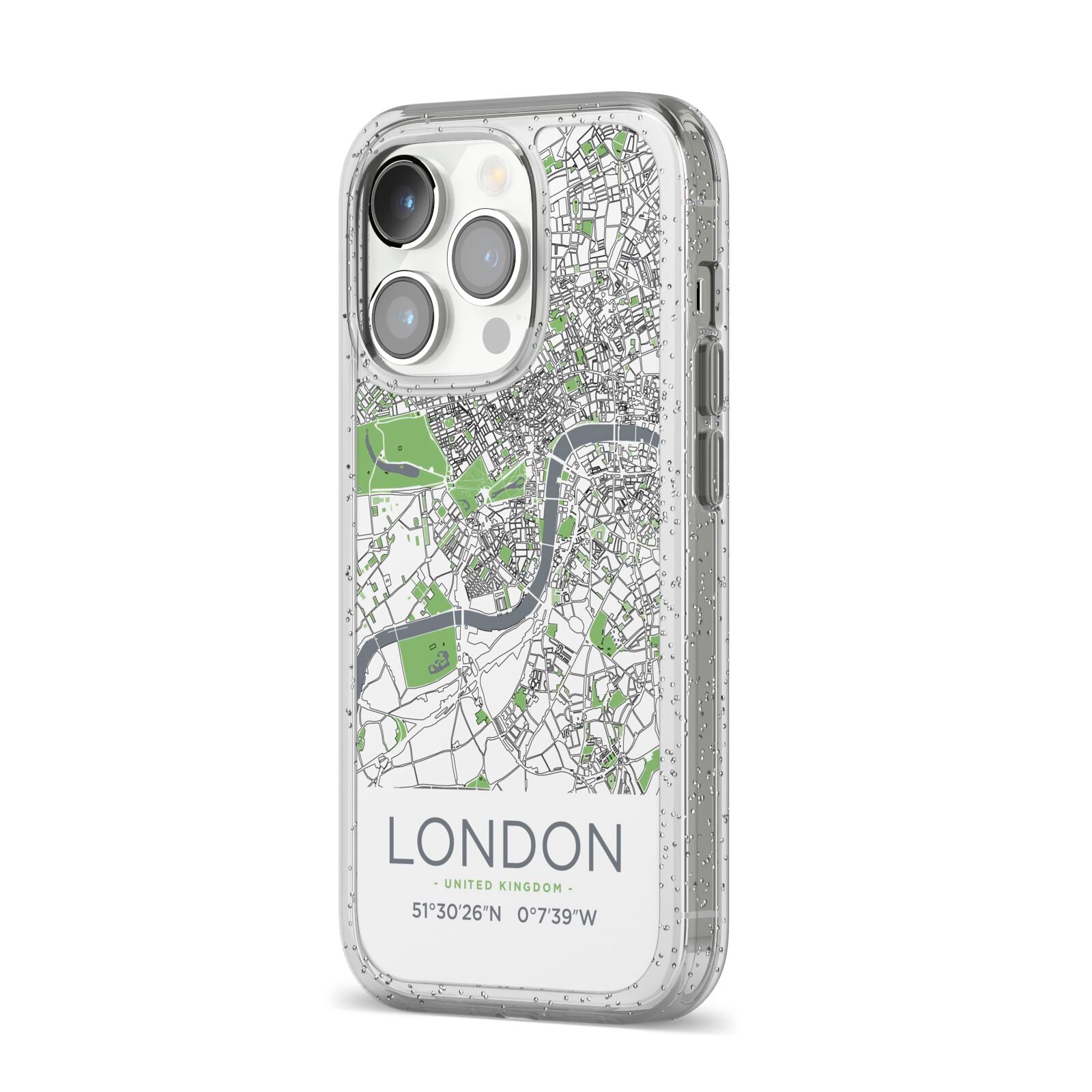 Map of London iPhone 14 Pro Glitter Tough Case Silver Angled Image