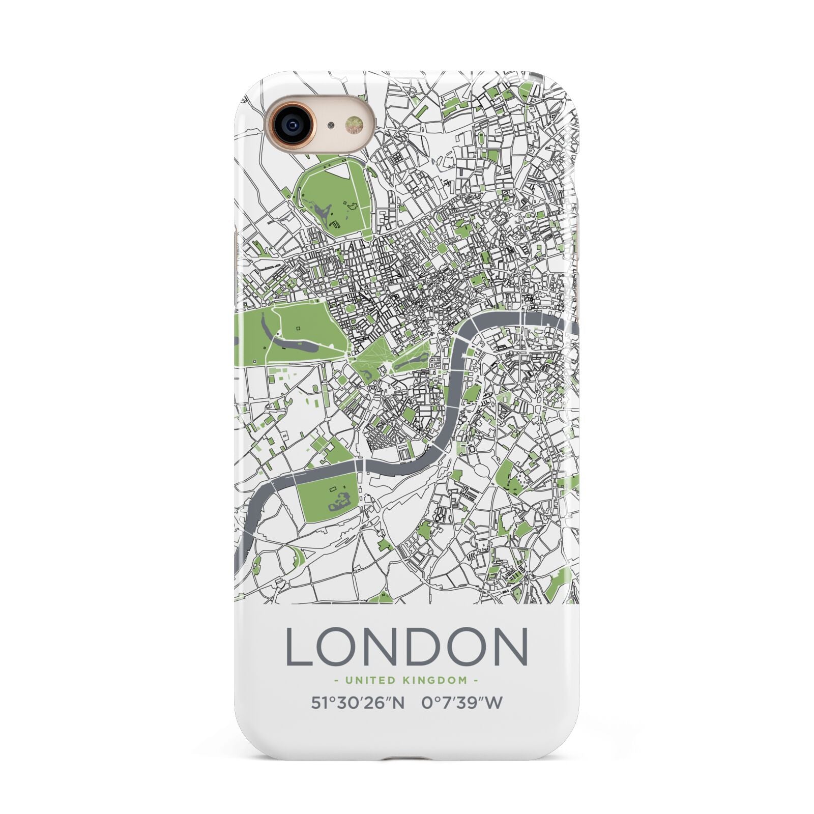 Map of London iPhone 8 3D Tough Case on Gold Phone