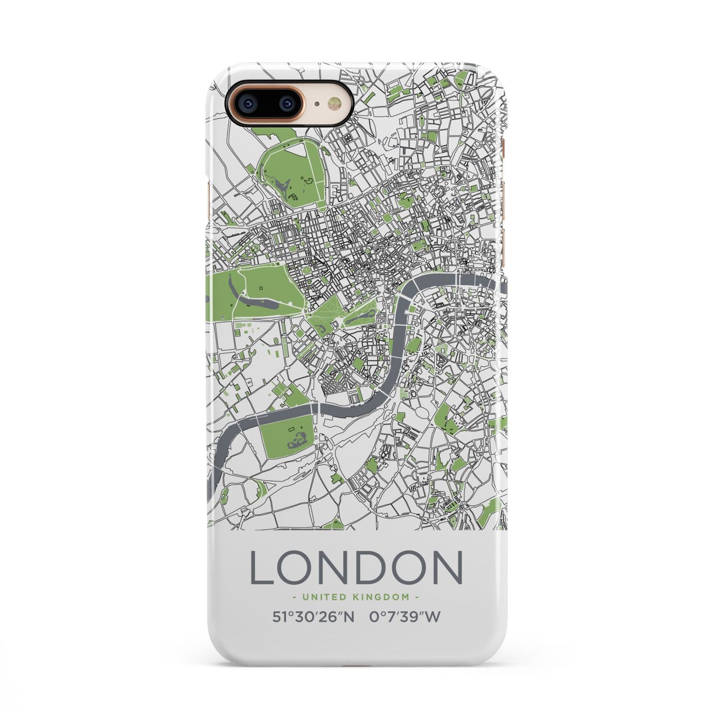 Map of London iPhone 8 Plus 3D Snap Case on Gold Phone