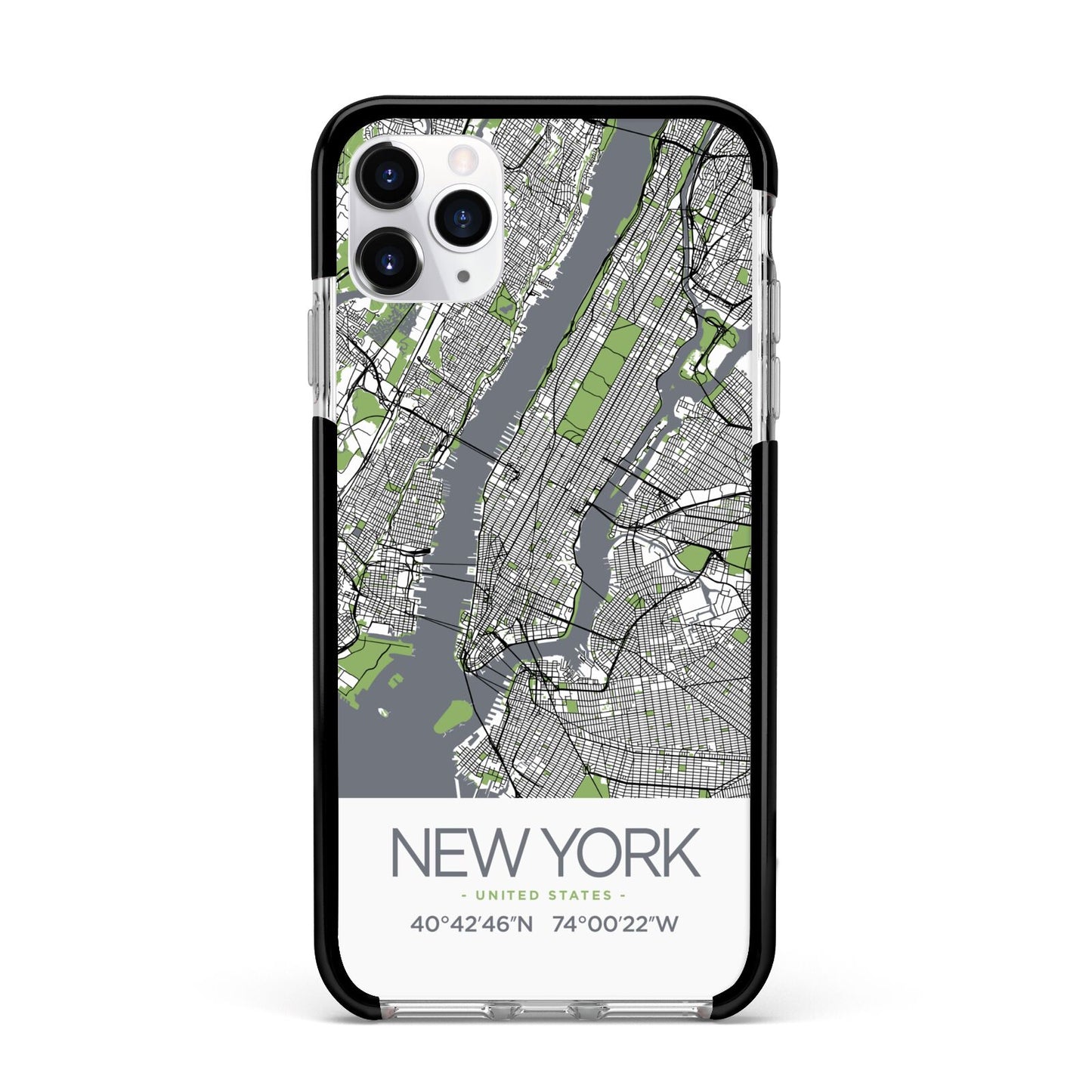 Map of New York Apple iPhone 11 Pro Max in Silver with Black Impact Case