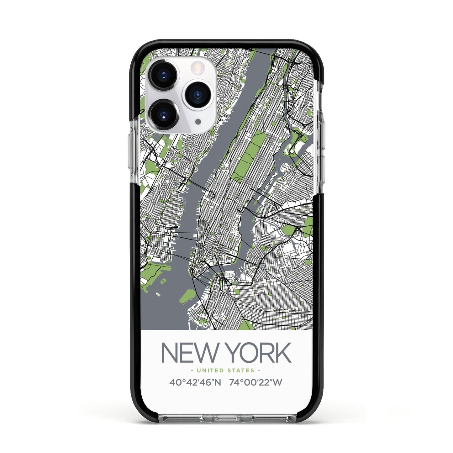 Map of New York Apple iPhone 11 Pro in Silver with Black Impact Case