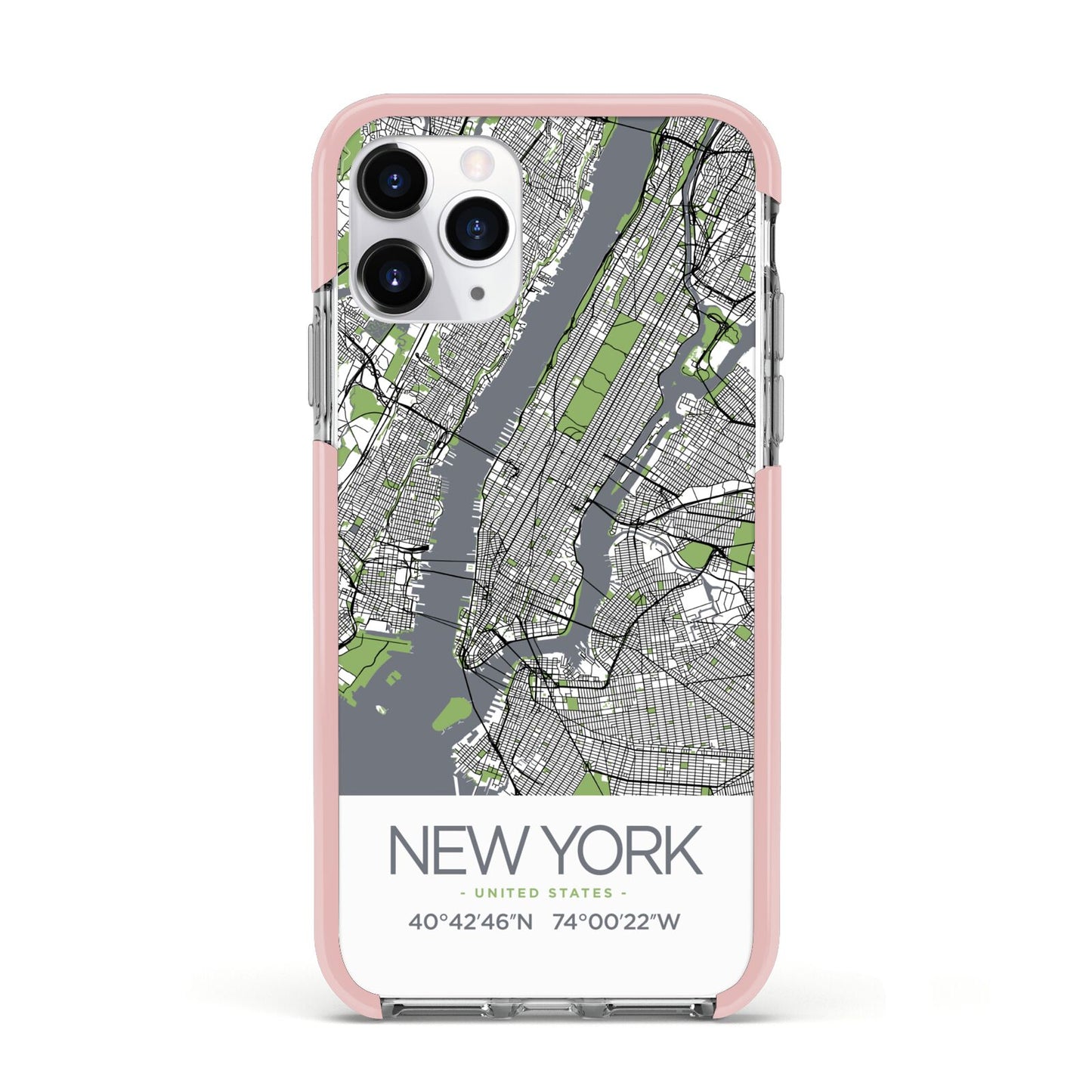 Map of New York Apple iPhone 11 Pro in Silver with Pink Impact Case